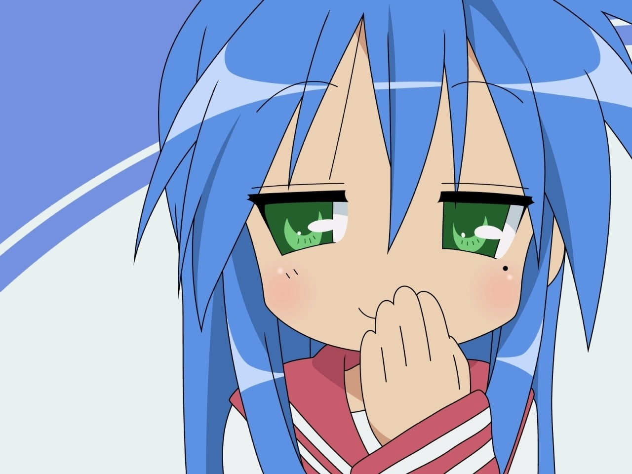Izumi Konata, blue hair, face, green eyes, Lucky Star, 720P, anime girls, HD Wallpaper