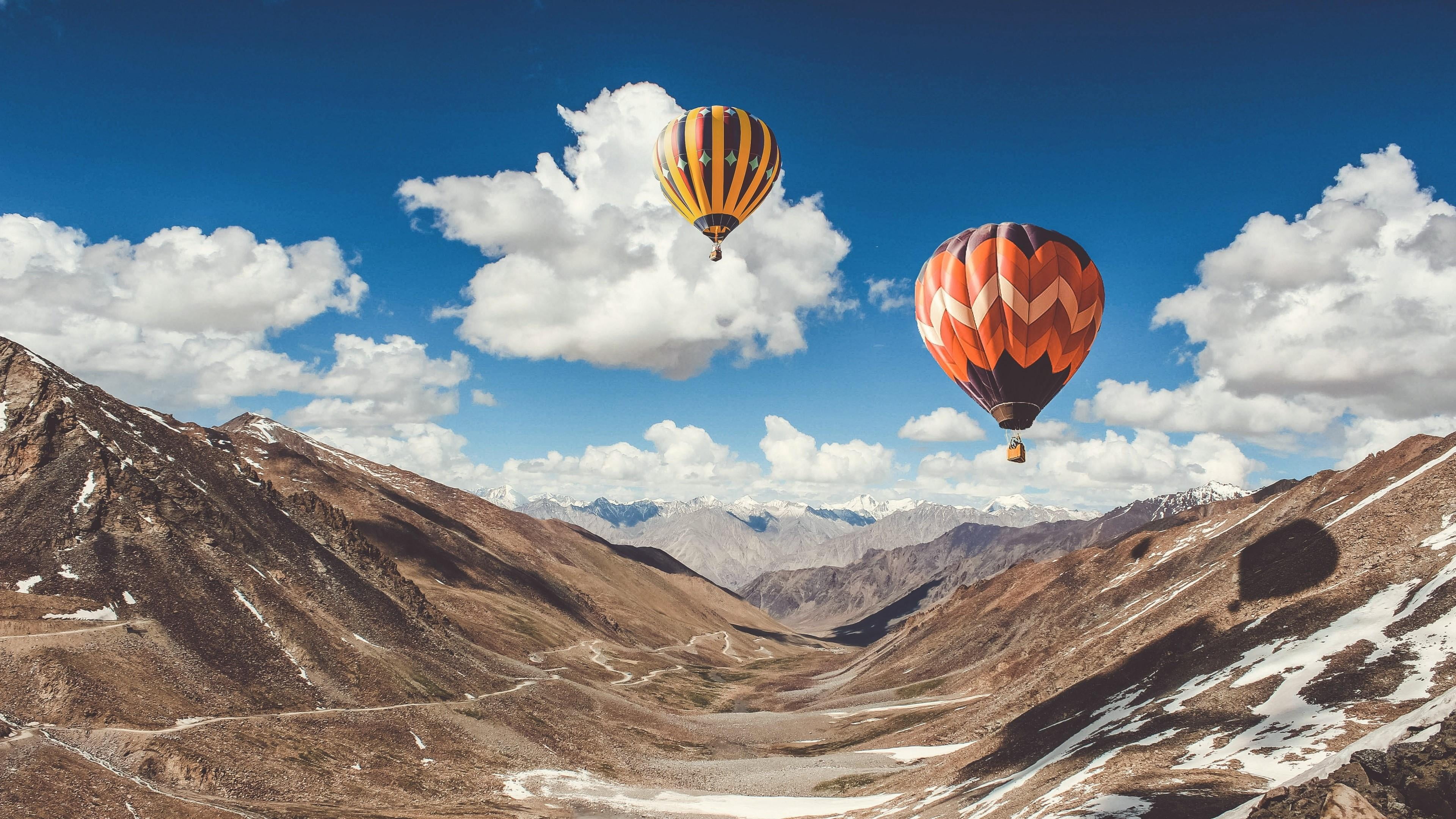 rock, mountain, ride, formation, non-urban scene, india, transportation, beauty in nature, hot air balloon, travel, flying, adventure, rock - object, leh mountains, HD Wallpaper