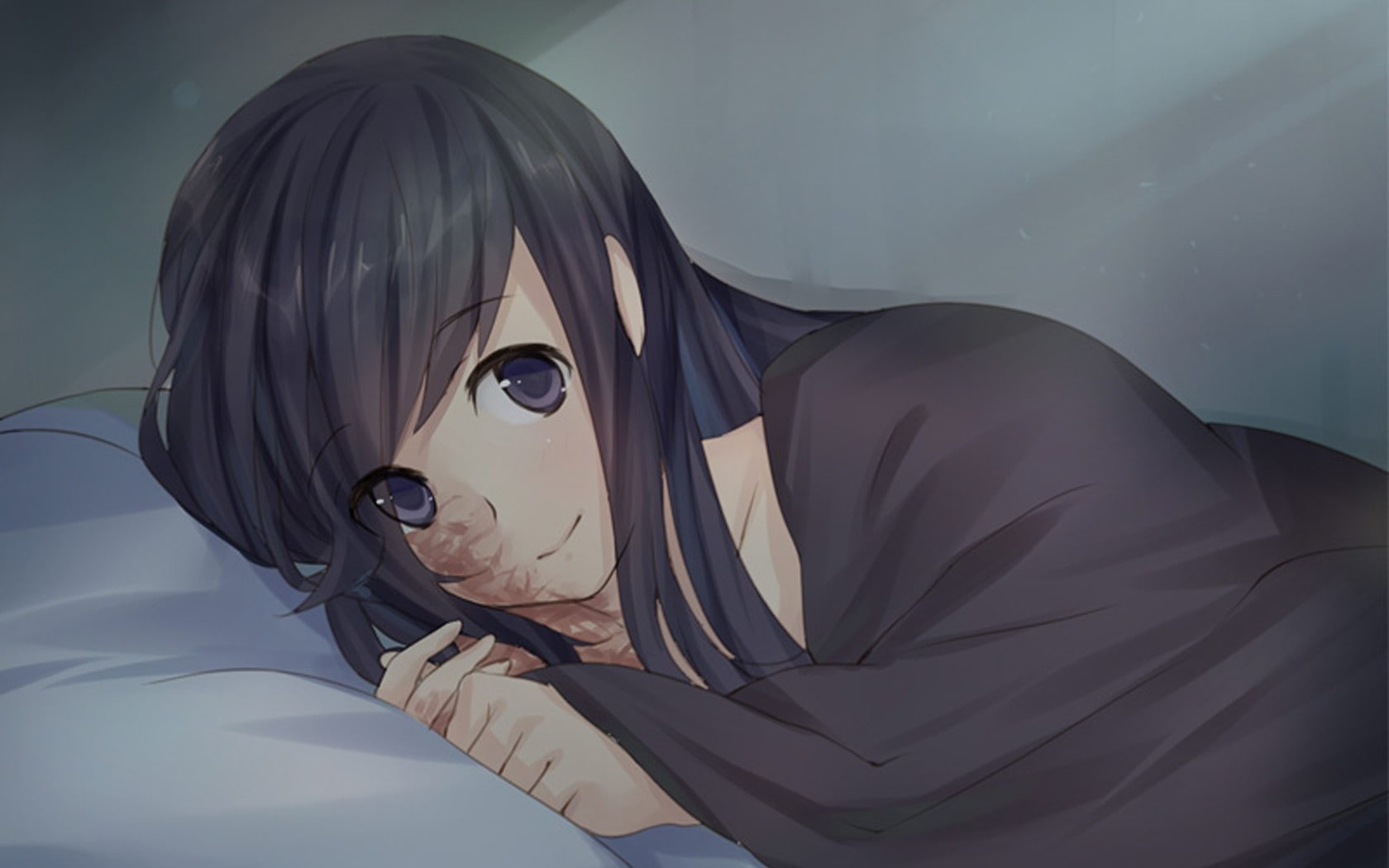 one person, real people, Katawa Shoujo, Hanako Ikezawa, headshot, hairstyle, looking at camera, adult, bed, anime girls, women, covering, young women, leisure activity, HD Wallpaper
