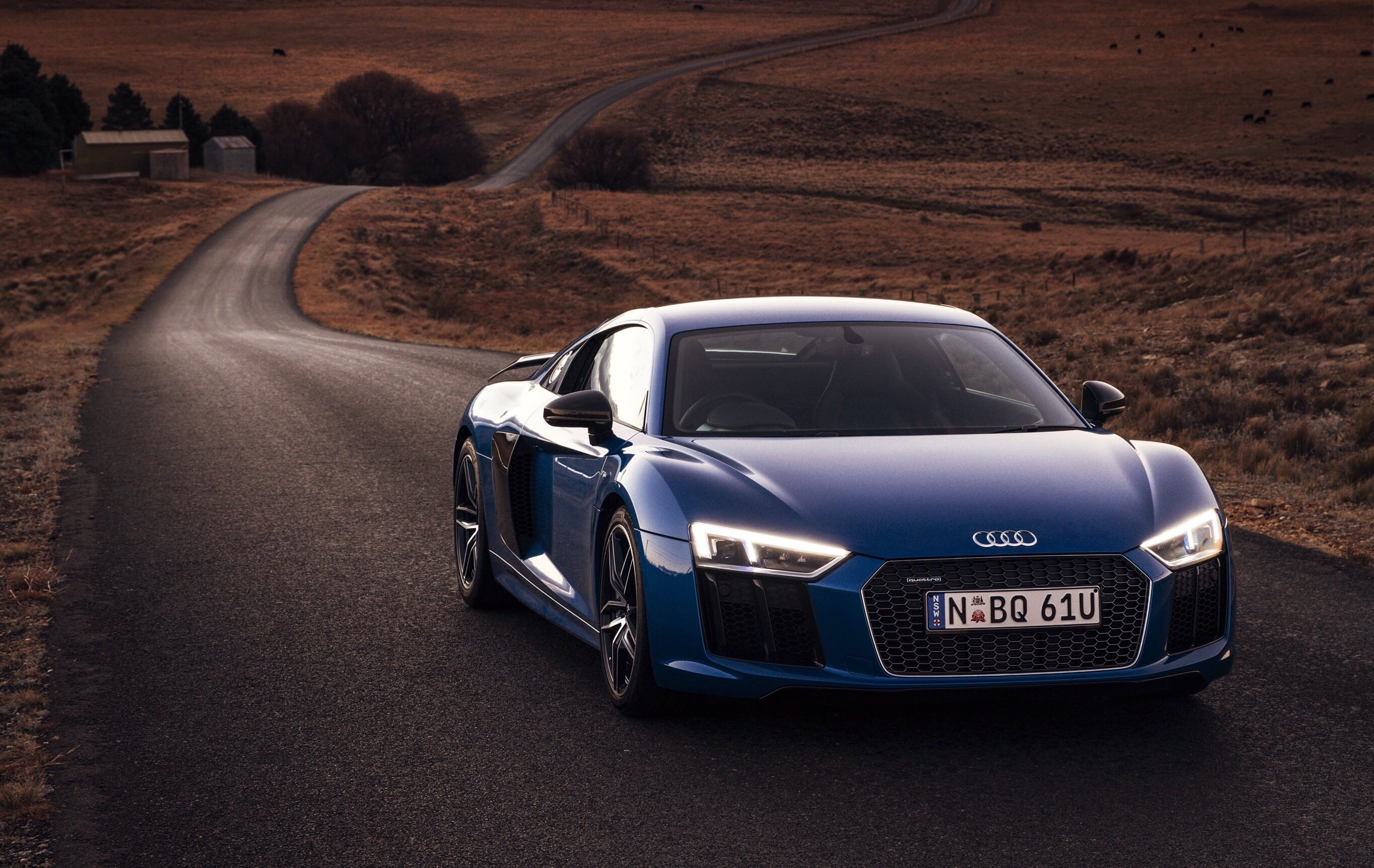 environment, landscape, sports Car, land, outdoors, mode of transportation, 2K, supercar, shiny, road, design, front View, sport, vintage car, nature, HD Wallpaper
