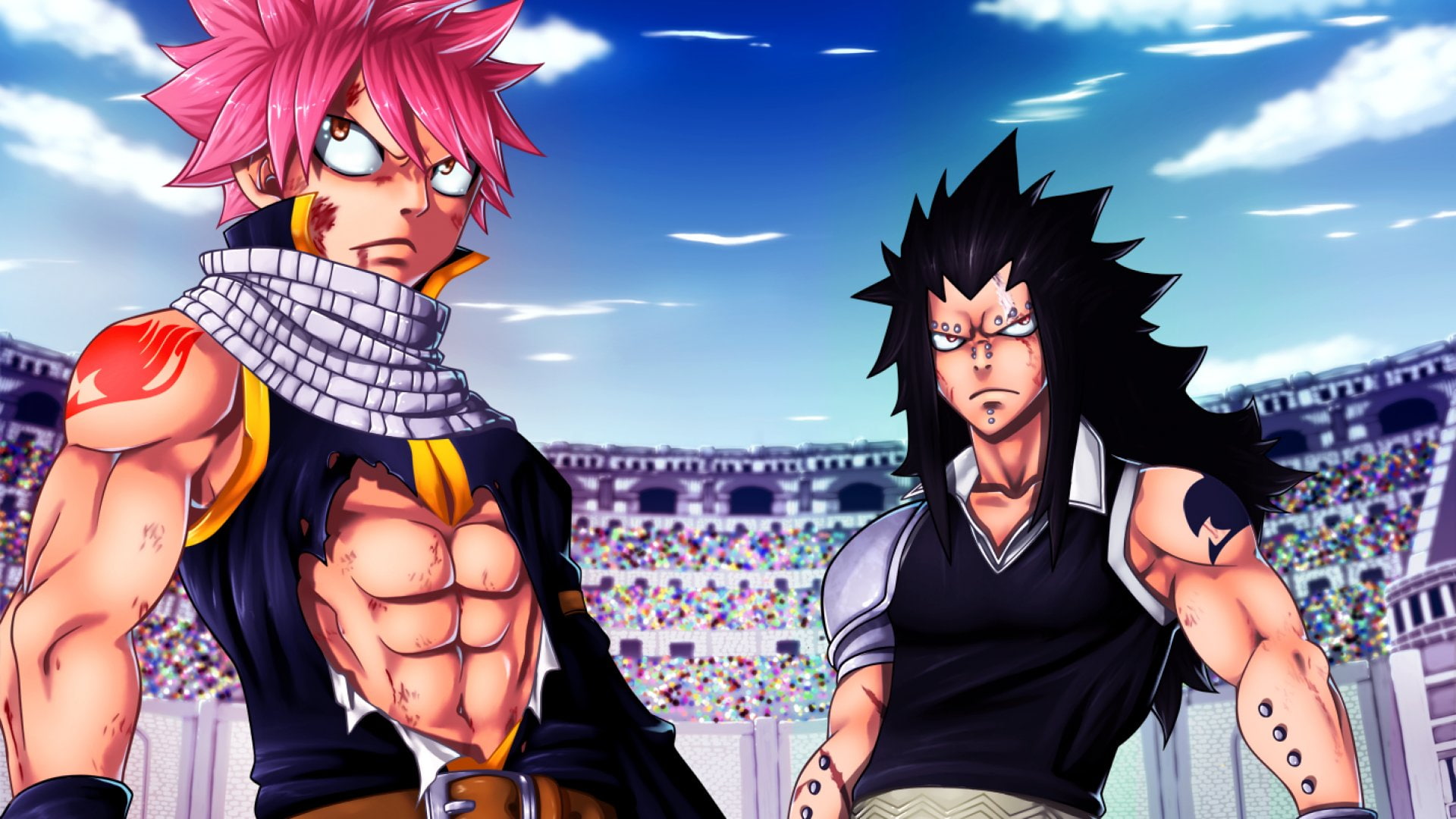togetherness, young adult, mask, Fairy Tail, event, beautiful woman, disguise, Anime, sky, young men, Natsu Dragneel, adult, portrait, women, 1080P, looking at camera, HD Wallpaper