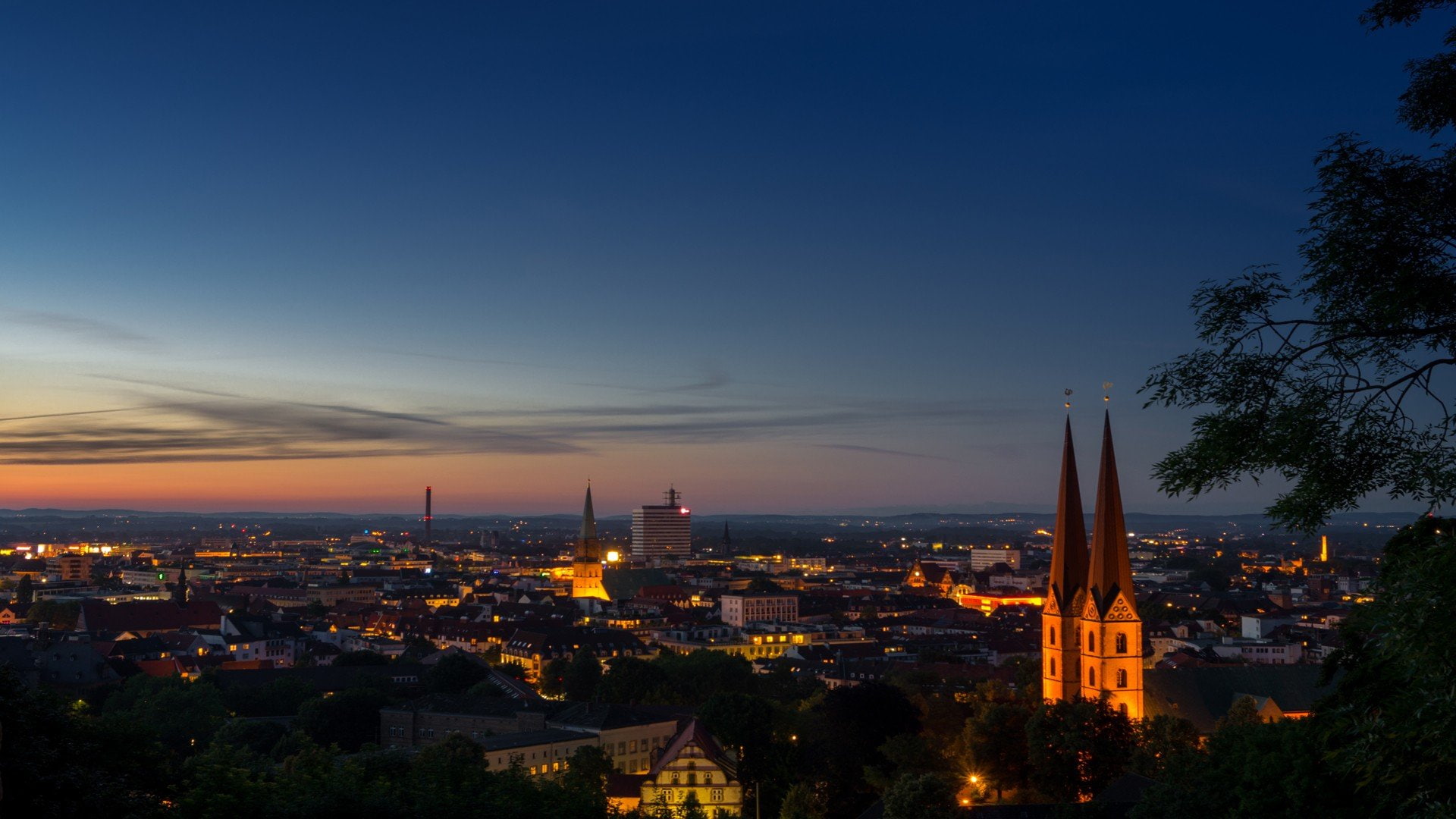 sunset, skyscraper, bielefeld, dusk, architecture, office building exterior, building, travel destinations, building exterior, city, no people, sky, city life, HD Wallpaper