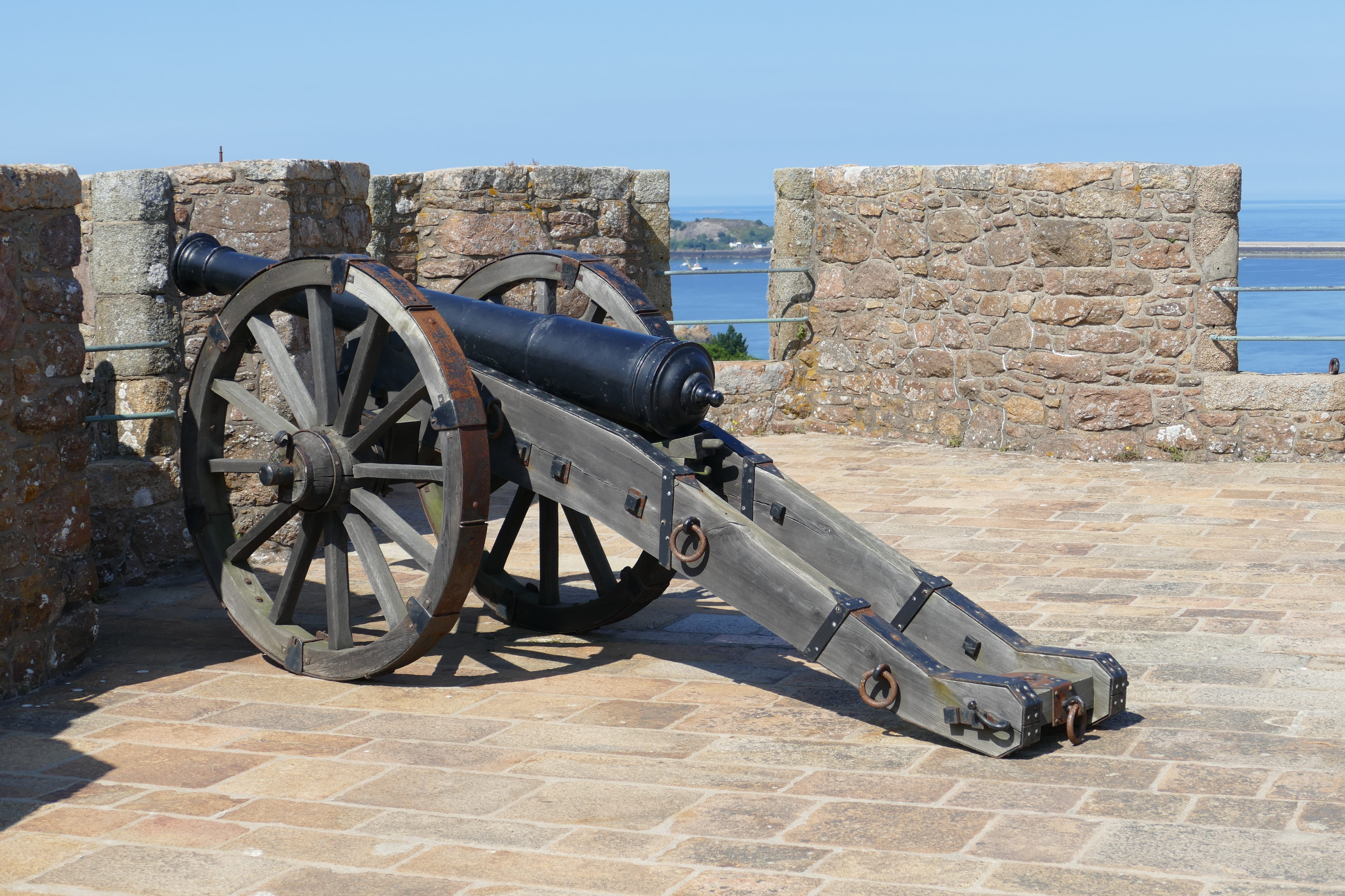 gorey, middle ages, wheel, sky, transportation, history, building, paving stone, conflict, Jersey, no people, nature, united kingdom, war, fighting, cannon, HD Wallpaper