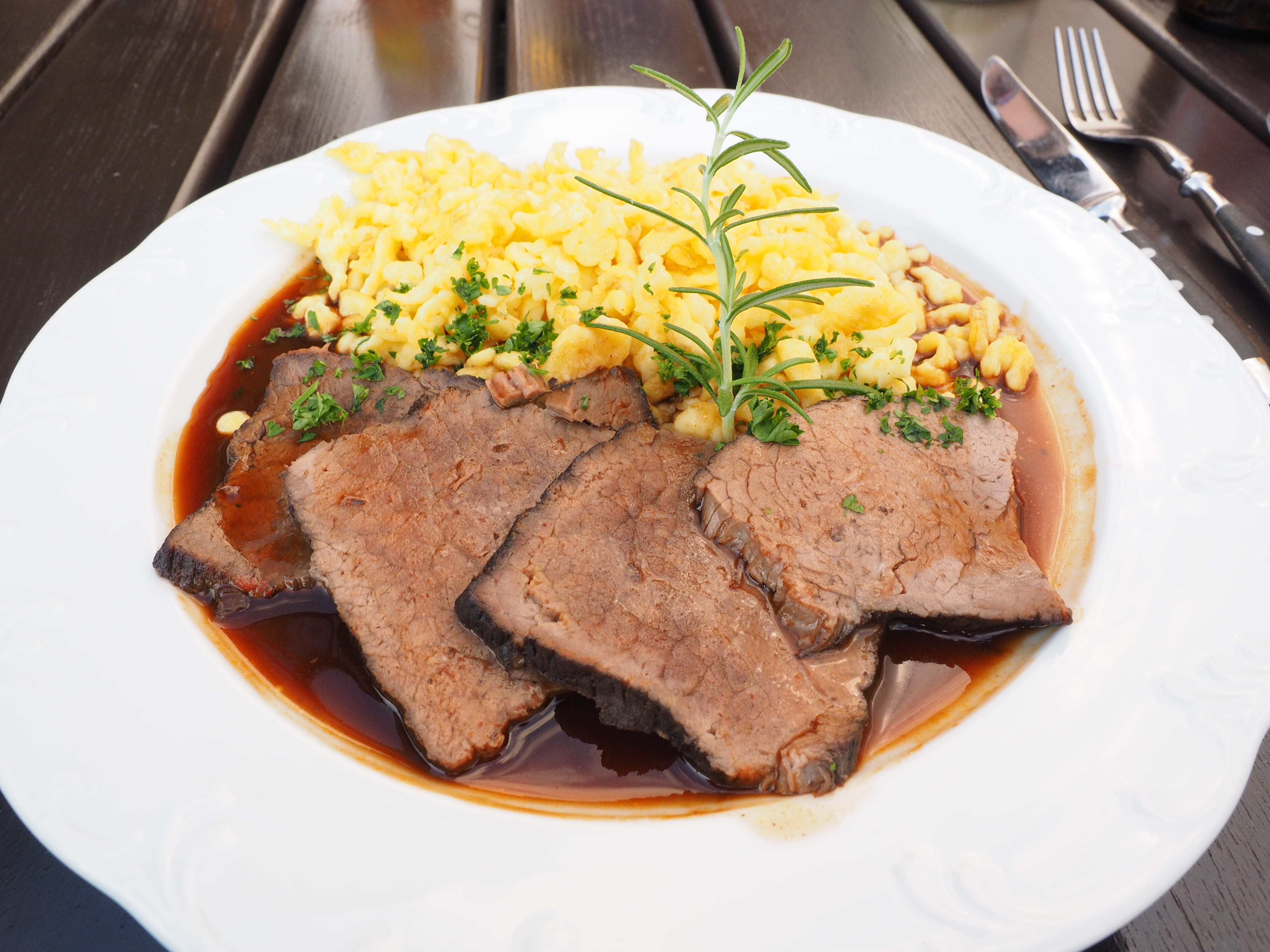 lunch, tasty, indulgence, eat, dinner, meal, no people, suure mocke, traditional dish, high angle view, spätzle, close-up, braised roast, 4K, ready-to-eat, HD Wallpaper