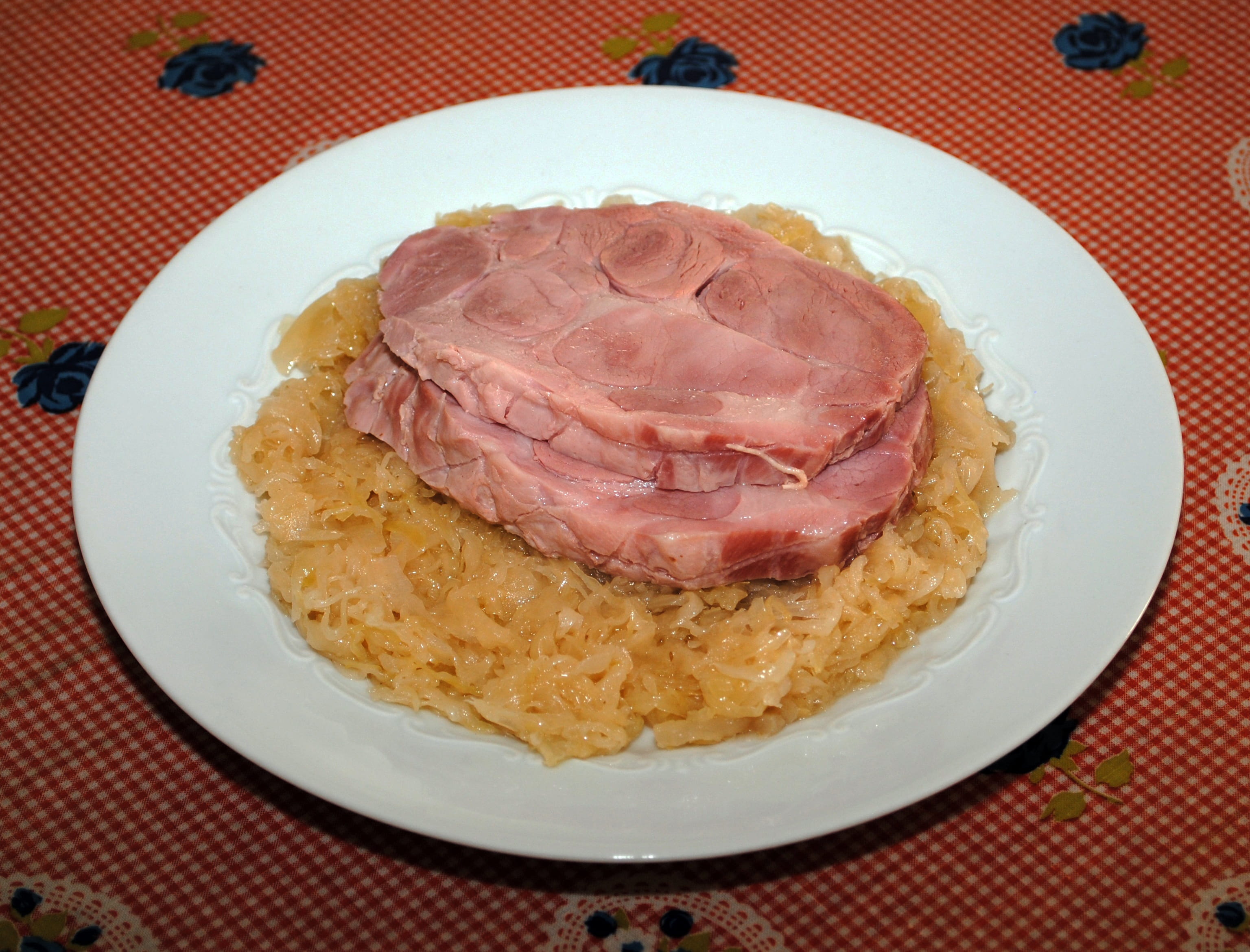 meat, pork, food, court, eat, breakfast, 2K, main course, food and drink, temptation, ham, high angle view, sauerkraut, table, close-up, nutrition, healthy eating, HD Wallpaper