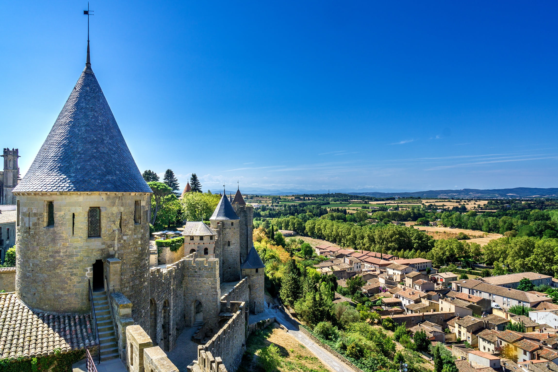 summer, the past, sky, day, 1080P, nature, city, holiday, medieval, gray, history, travel, architecture, tower, religion, blue, france, built structure, HD Wallpaper