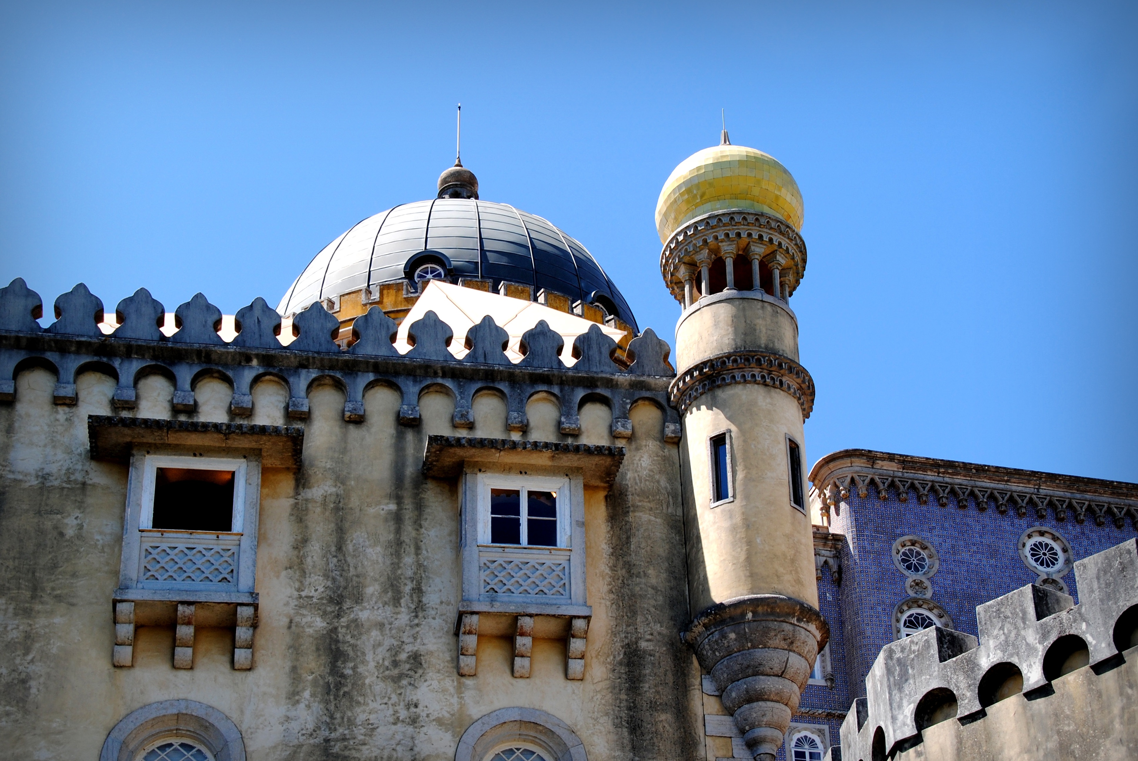 religion, low angle view, building exterior, architecture, travel, antique, historically, fairy castle, building, trees, 4K, portugal, mosque, castle, HD Wallpaper