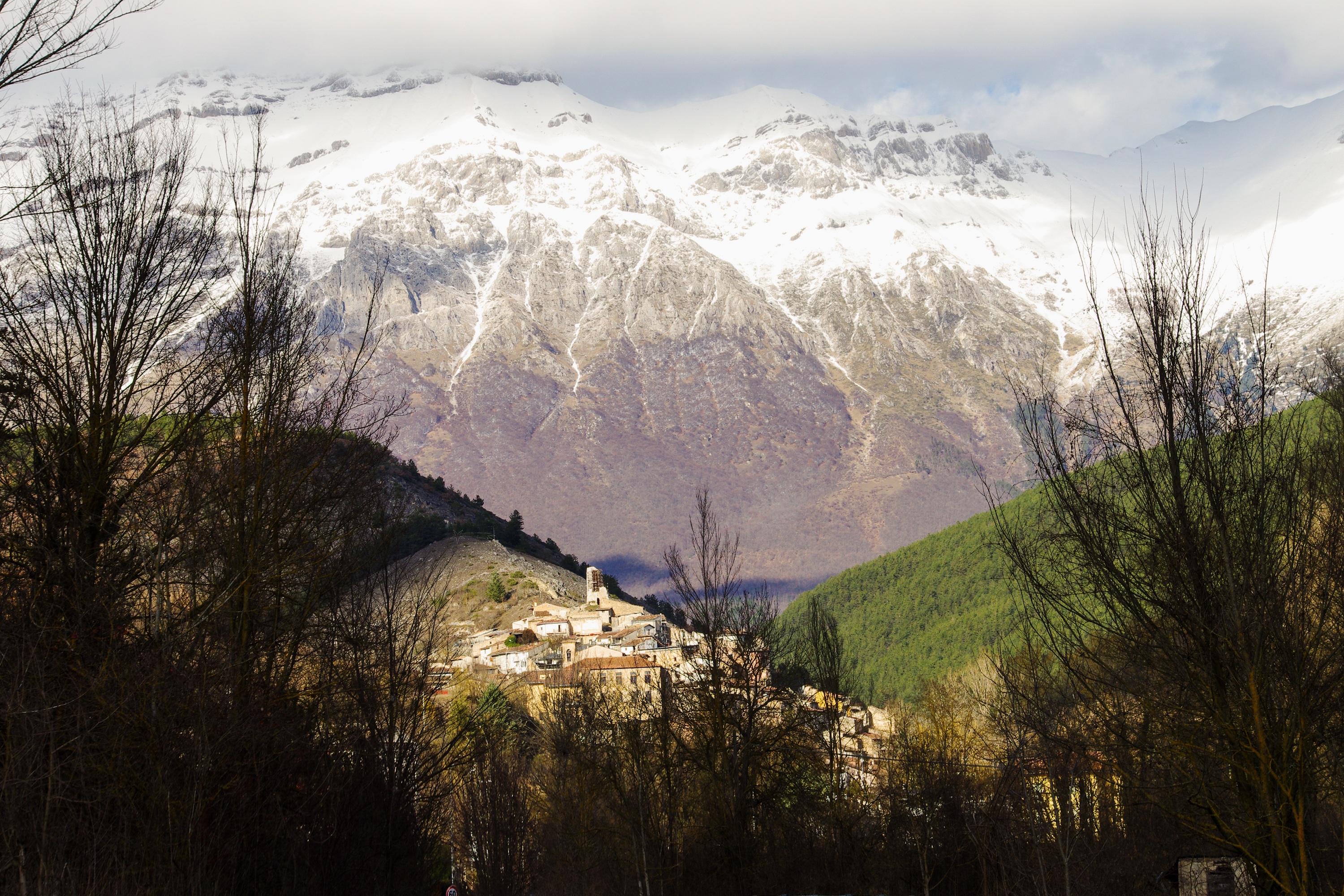 abruzzo, tranquility, nature, cloud - sky, tree, tranquil scene, cold temperature, beauty in nature, formation, mountain, landscape, snow, national park of abruzzo, HD Wallpaper