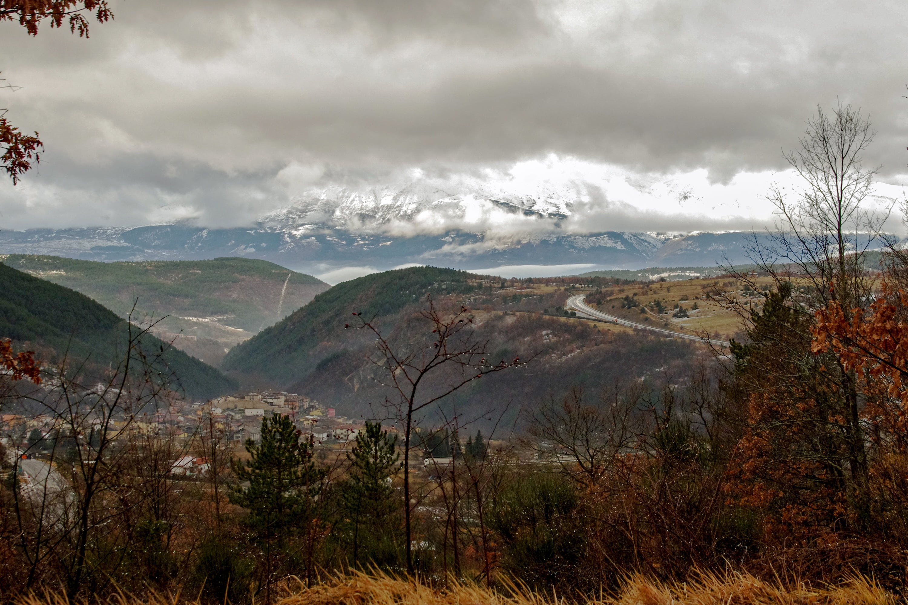 tranquility, winter, outdoors, cloud - sky, no people, abruzzo, autumn, mountain range, beauty in nature, travel, italy, winter landscape, forest, the apennines, HD Wallpaper
