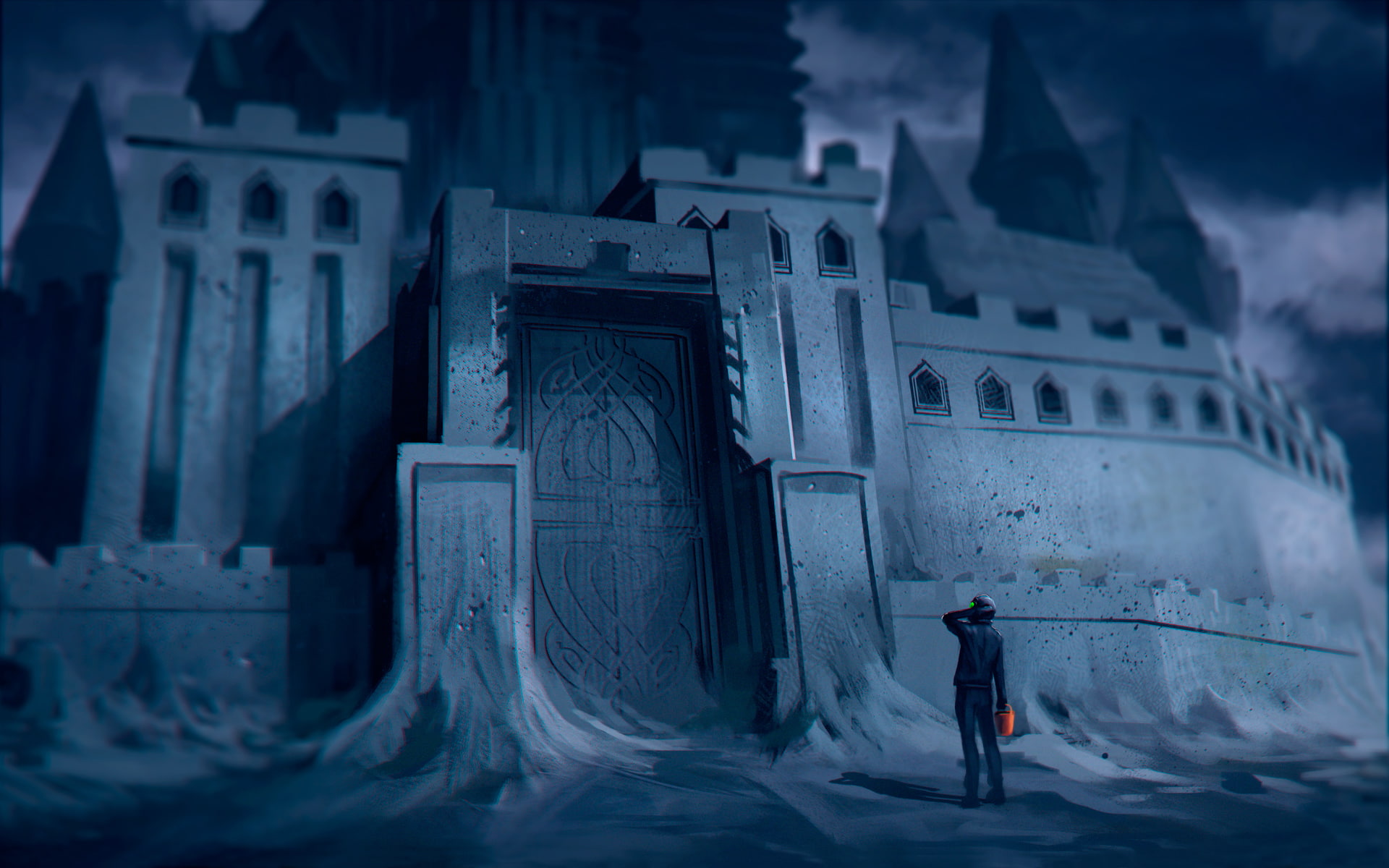 1080P, sand castle, bucket, Romantically Apocalyptic, Zee Captain, people, castle, alexiuss, art, HD Wallpaper