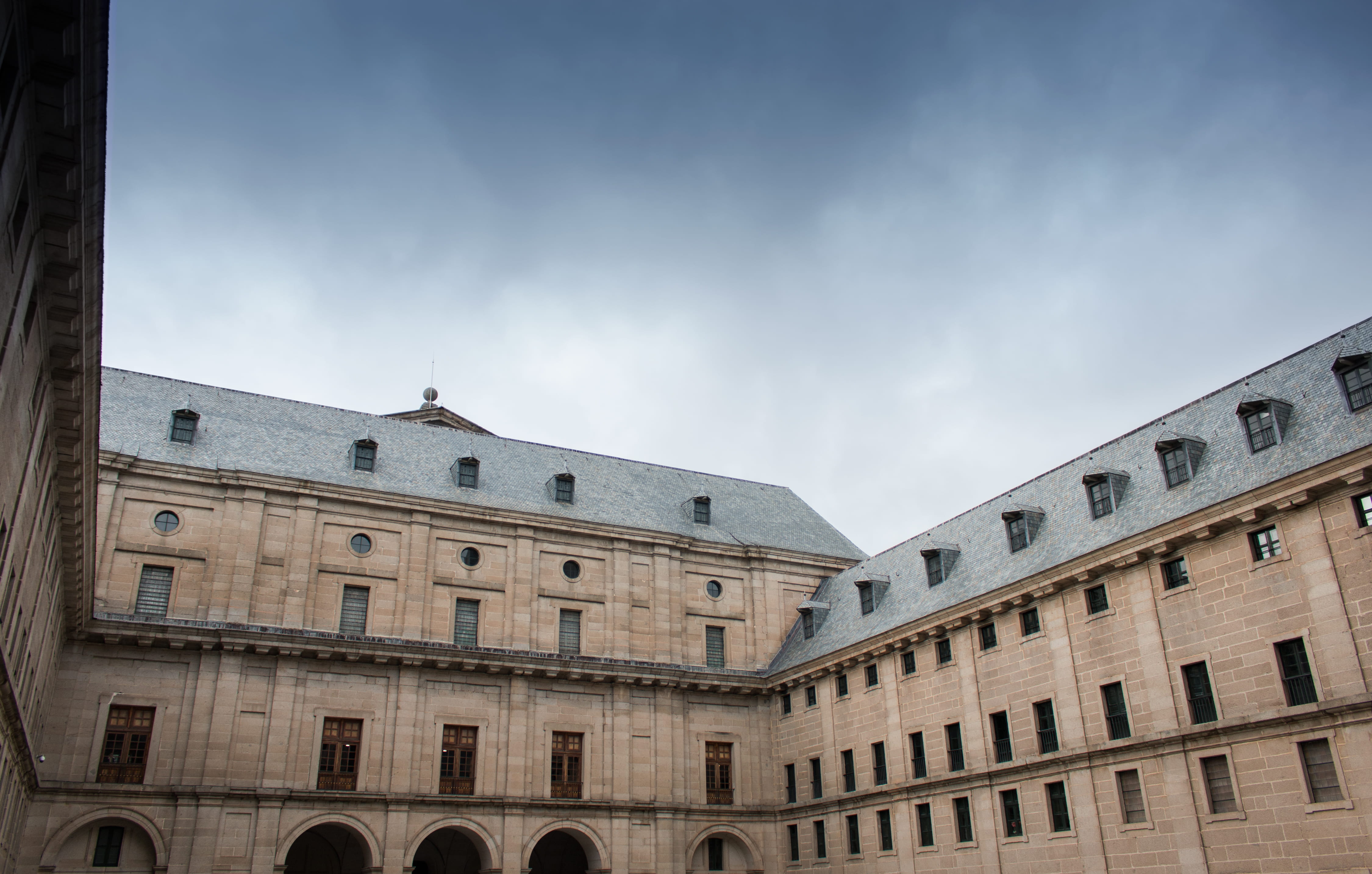 san lorenzo de el escorial, city, in a row, spain, cloud - sky, nature, castle, cloudy, low angle view, fog, madrid, escorial, travel destinations, day, HD Wallpaper