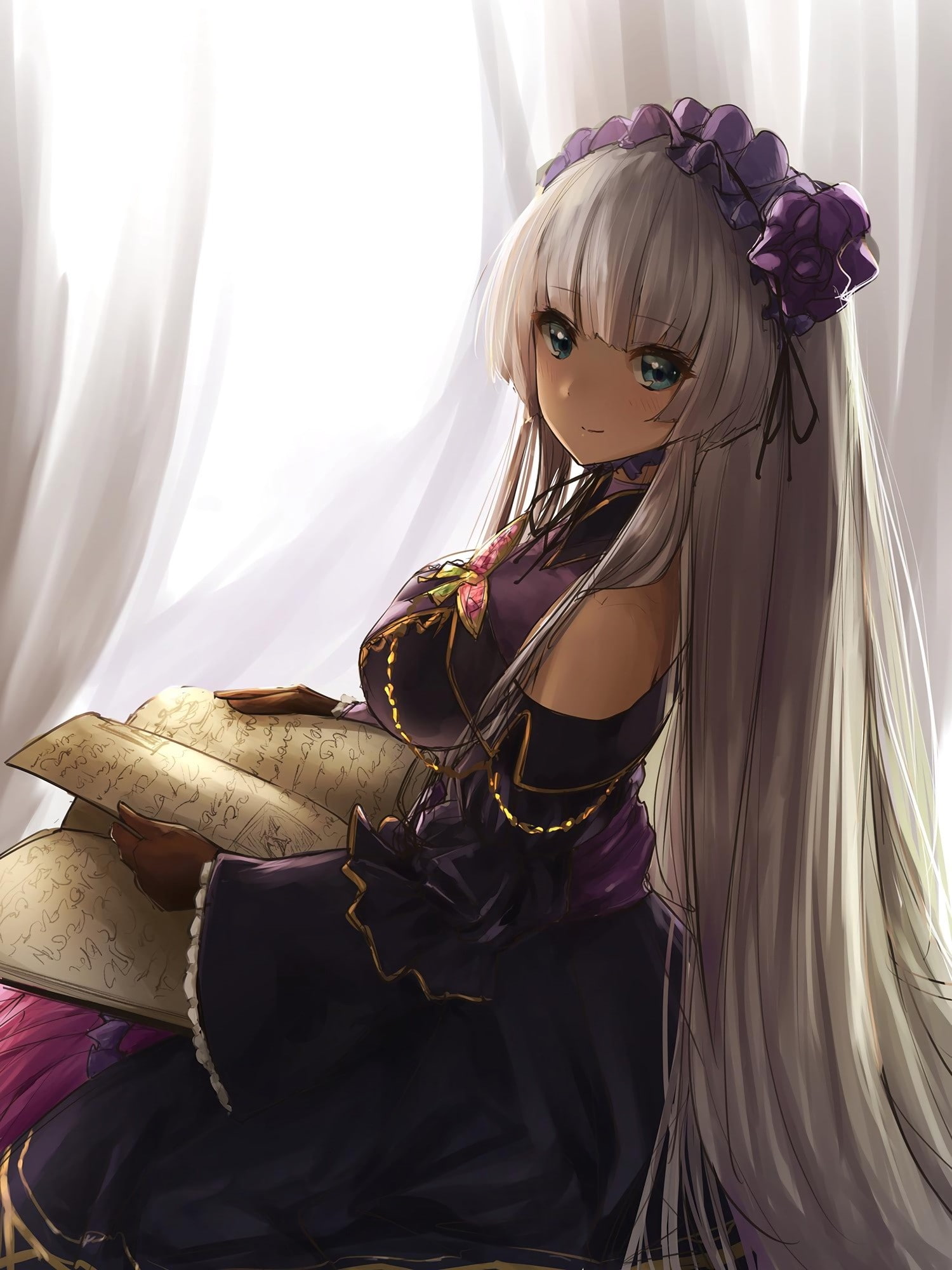 1080P, long hair, anime, dress, lolita fashion, anime girls, Sennen Sensou Aigis, Phone HD Wallpaper