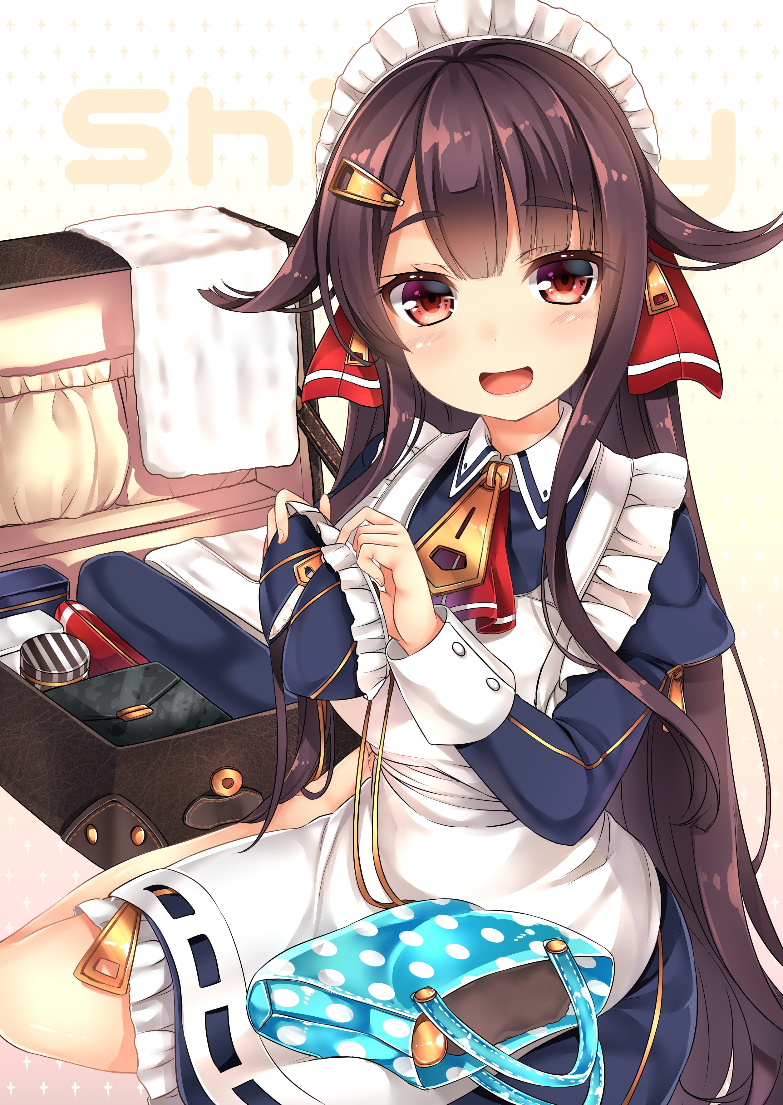 anime girls, red eyes, Sennen Sensou Aigis, 2K, anime, long hair, maid, Phone HD Wallpaper
