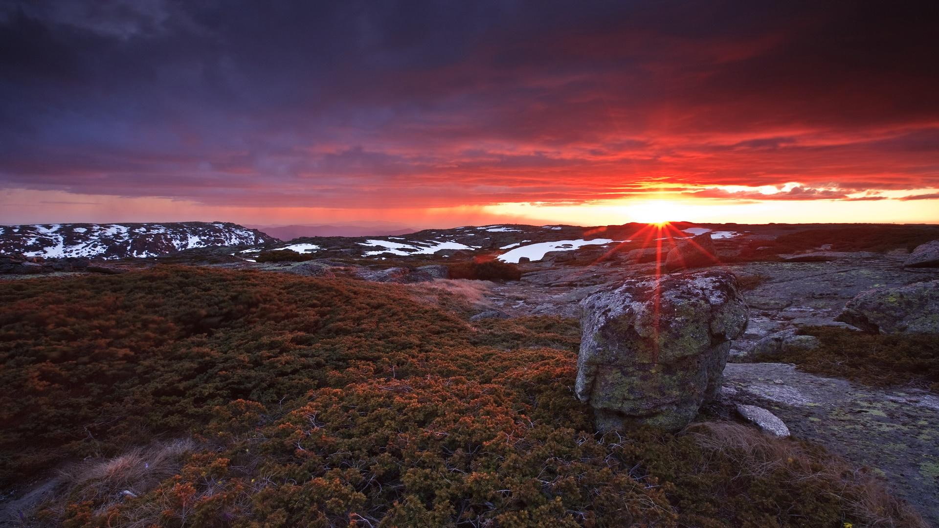3d and abstract, rocks, sunset, field, 1080P, snow, permafrost, HD Wallpaper