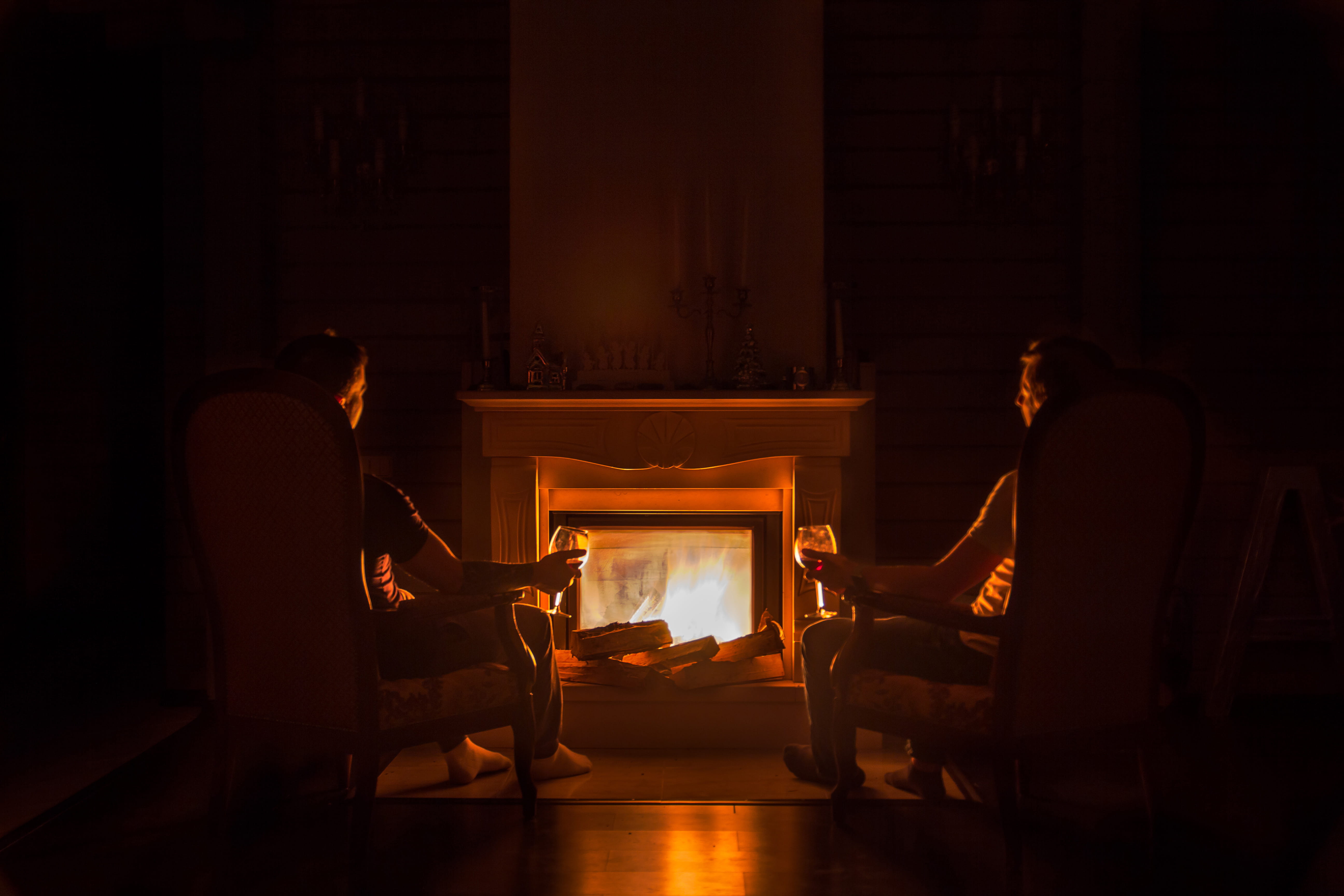 couple - Relationship, front, chair, togetherness, love, red, people, light - Natural Phenomenon, two, comfortable, fire - Natural Phenomenon, glow, dark, HD Wallpaper