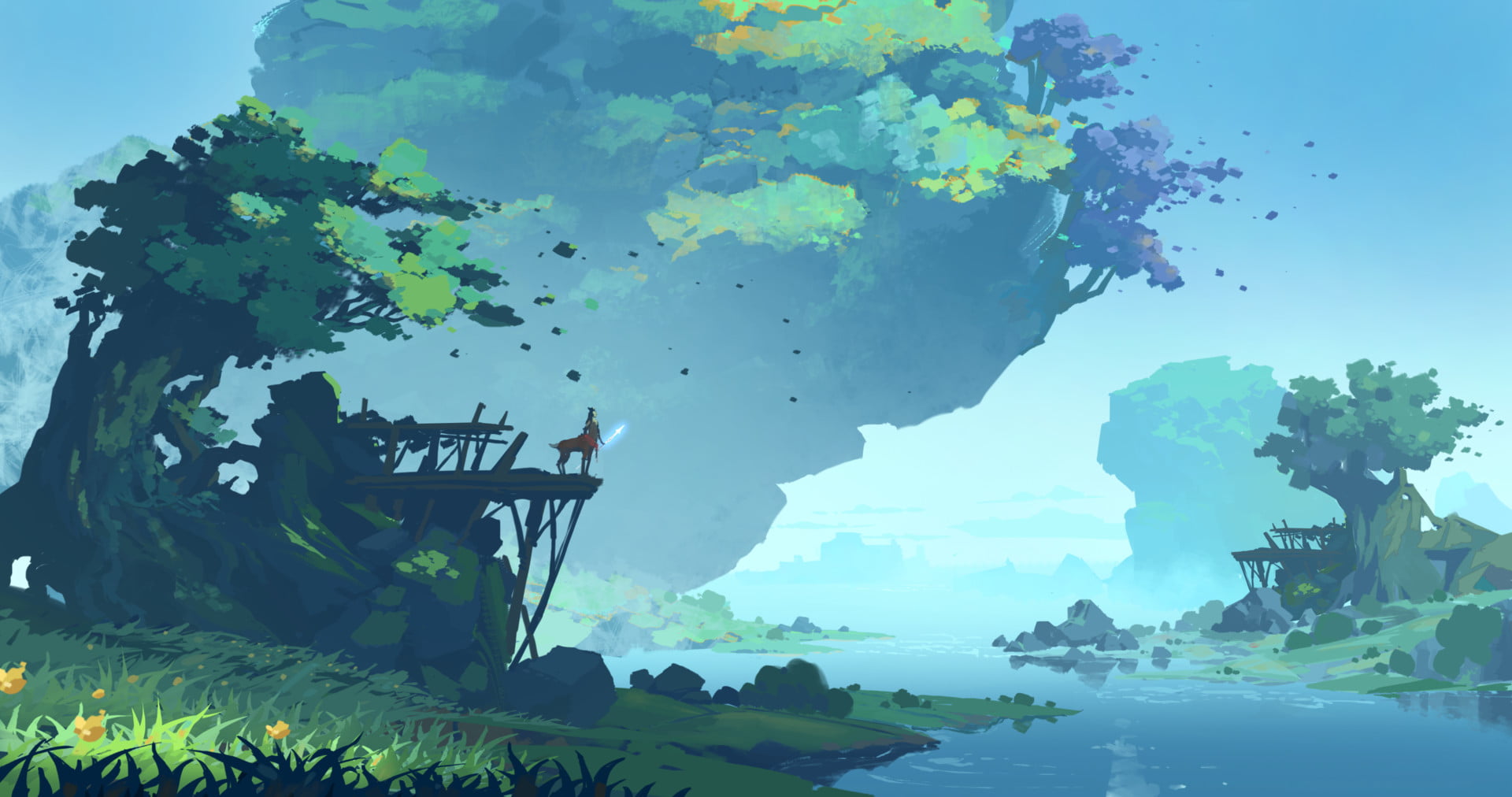 1080P, digital art, trees, landscape, lake, Aze K, Centaur, HD Wallpaper