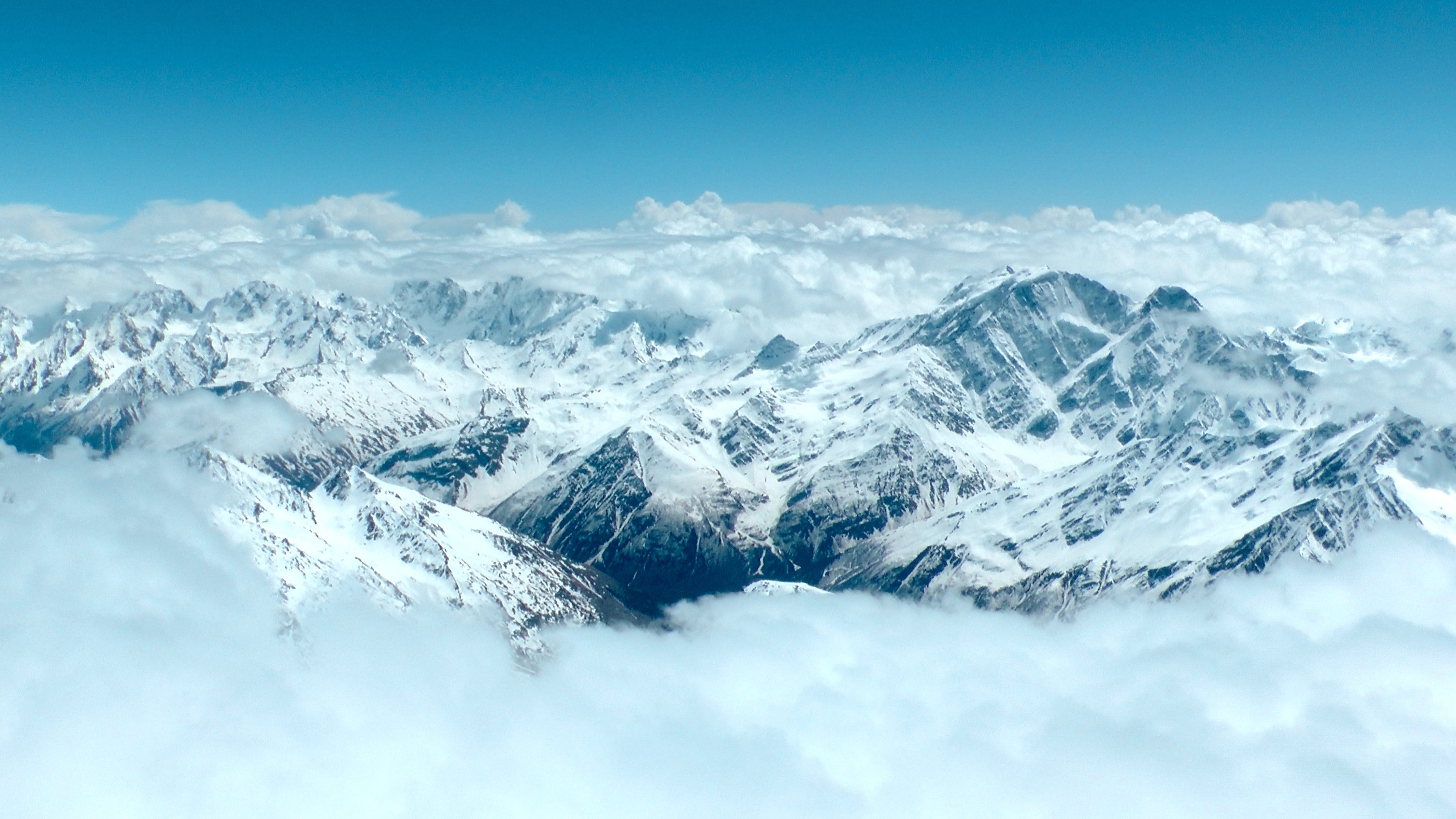 mountain, Mountains, rocks, white color, tranquil scene, Elbrus, sun, 4K, snow, beauty in nature, landscape, height, Caucasus, climbing, sky, mountain peak, HD Wallpaper