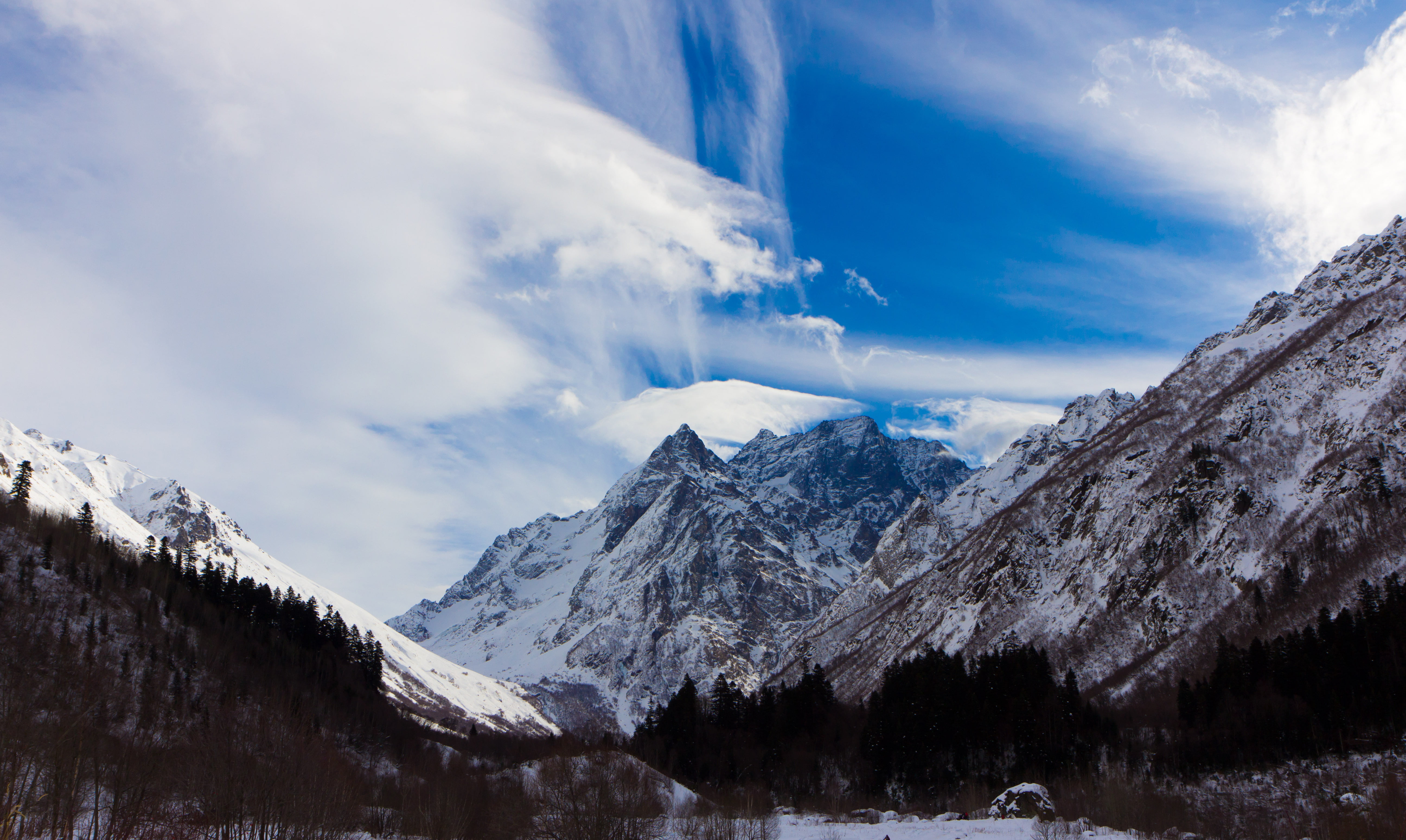 mountains, environment, day, cold temperature, no people, cloud - sky, beauty in nature, tranquil scene, tranquility, snowcapped mountain, caucasus, mountain peak, HD Wallpaper