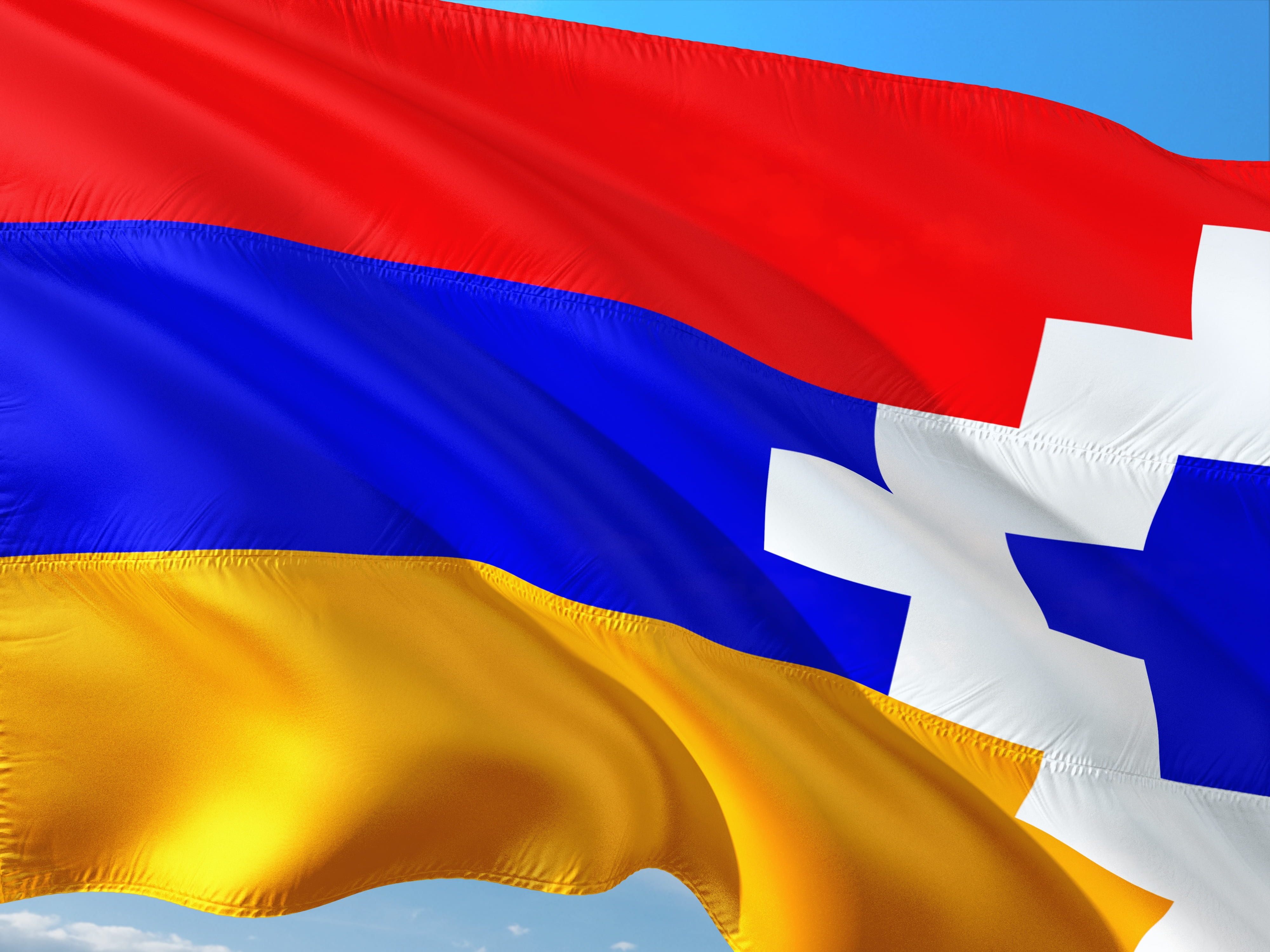 4K, nagorno-karabakh, caucasus, international, close-up, waving, environment, backgrounds, multi colored, white color, textile, wind, nature, south east, HD Wallpaper