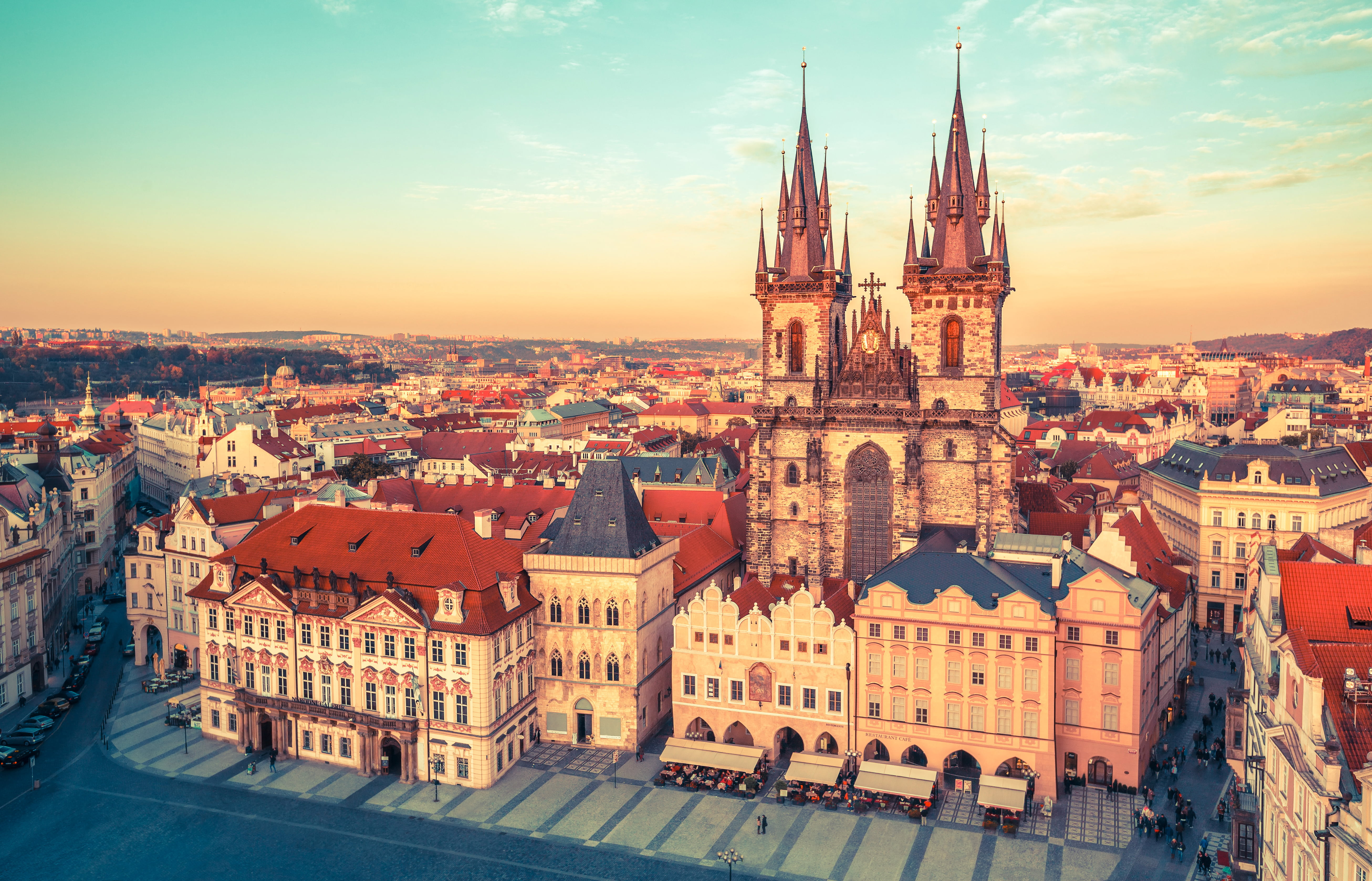 architecture, gothic style, built structure, street, cityscape, temple, belief, no people, Tyn Church, Sunny, area, Czech Republic, travel, religion, building, HD Wallpaper