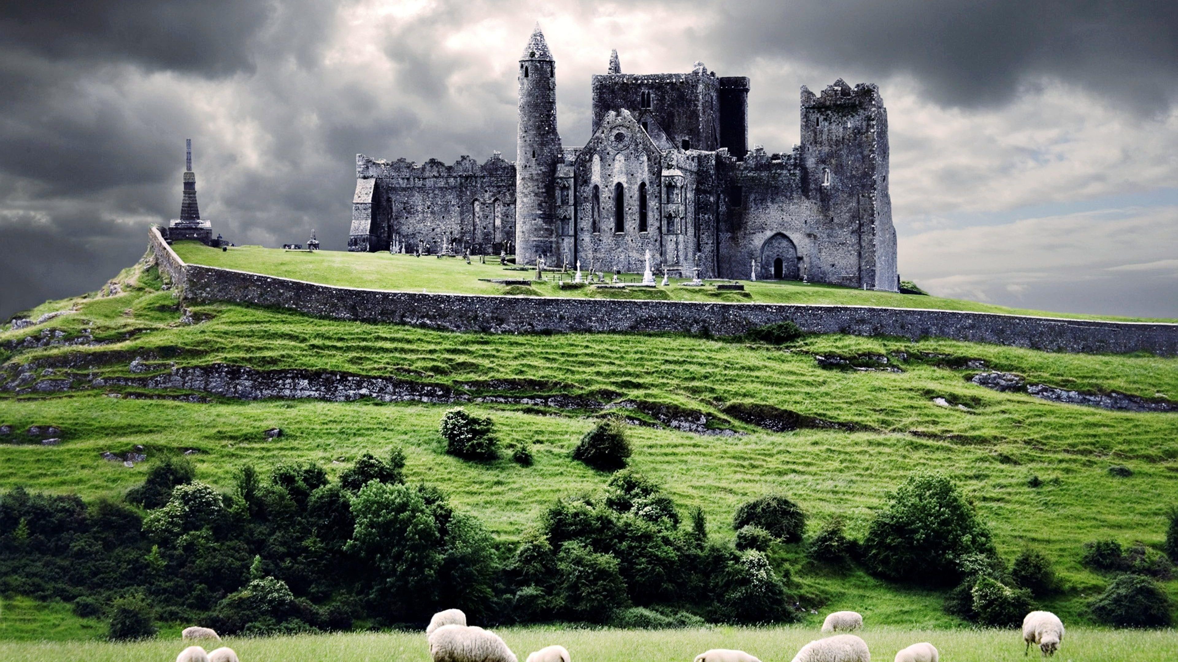 ruin, old, cludy, history, grazer, 4K, couds, ruins, castle, grass, HD Wallpaper