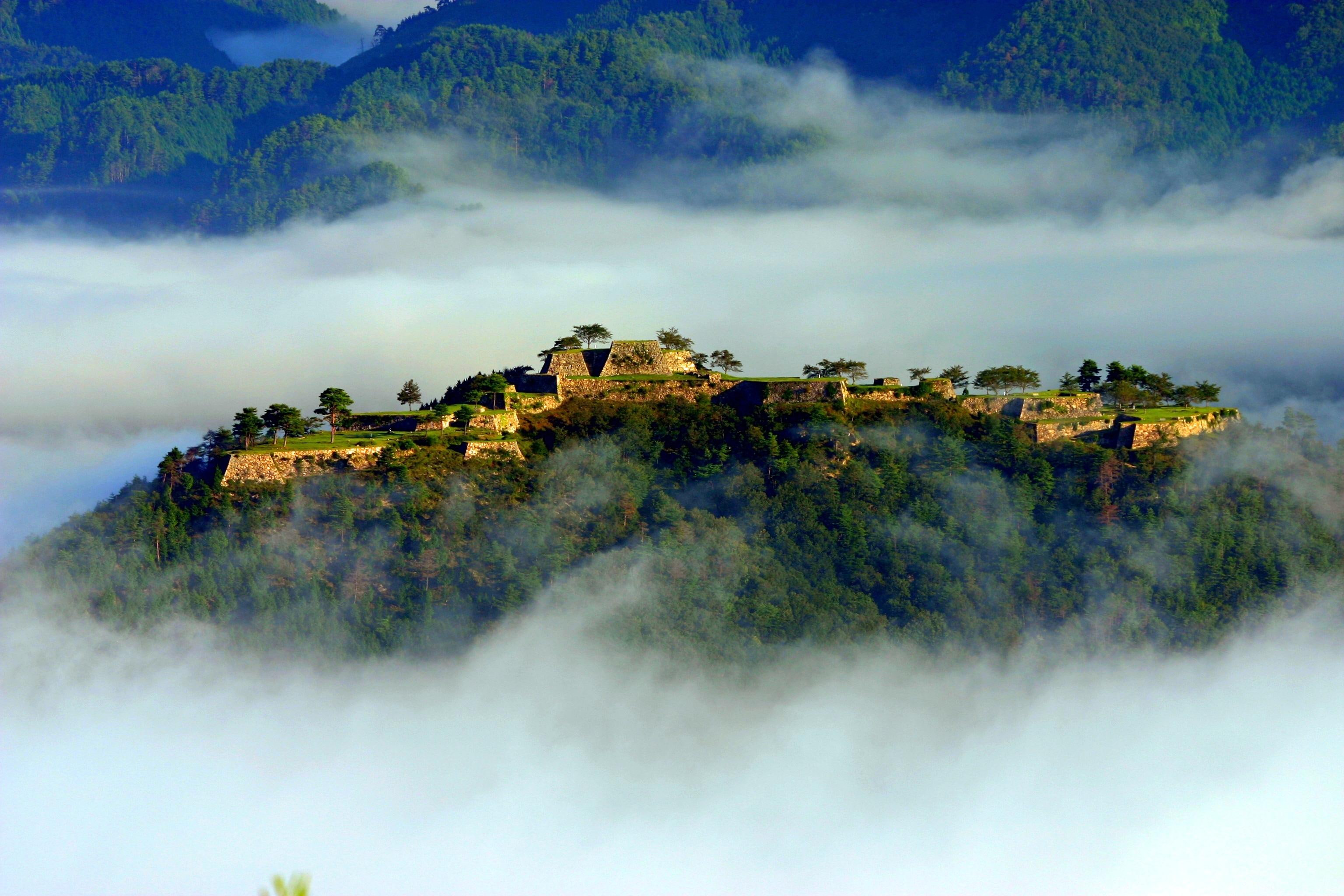 hyogo, castle, japan, stone-walls, hilltop, ruins, takeda, 2K, HD Wallpaper