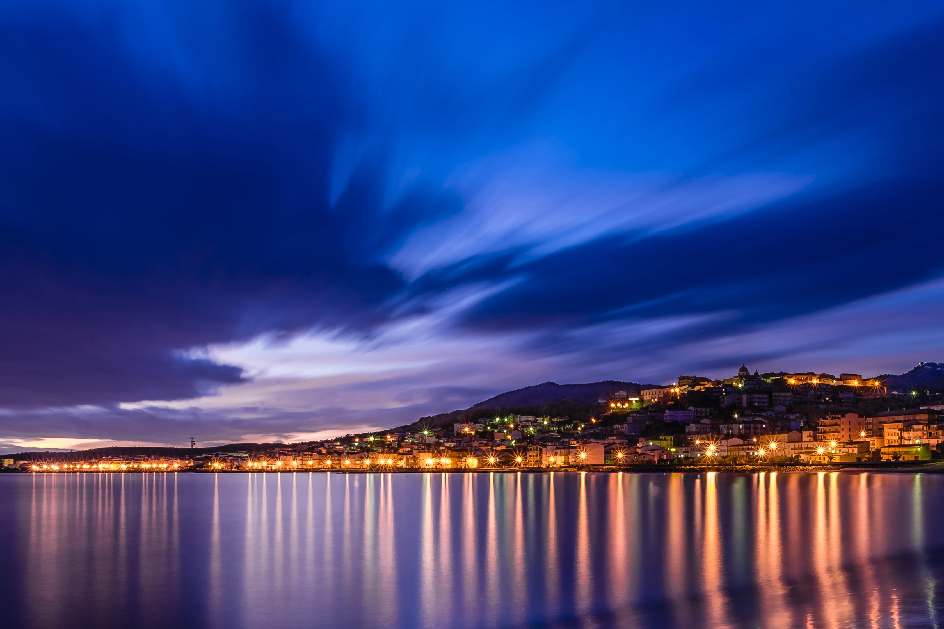 cloud - sky, city, photography, calabria, water, cityscape, relaxation, twilight, building, architecture, building exterior, outdoors, sky, holiday, travel destinations, HD Wallpaper