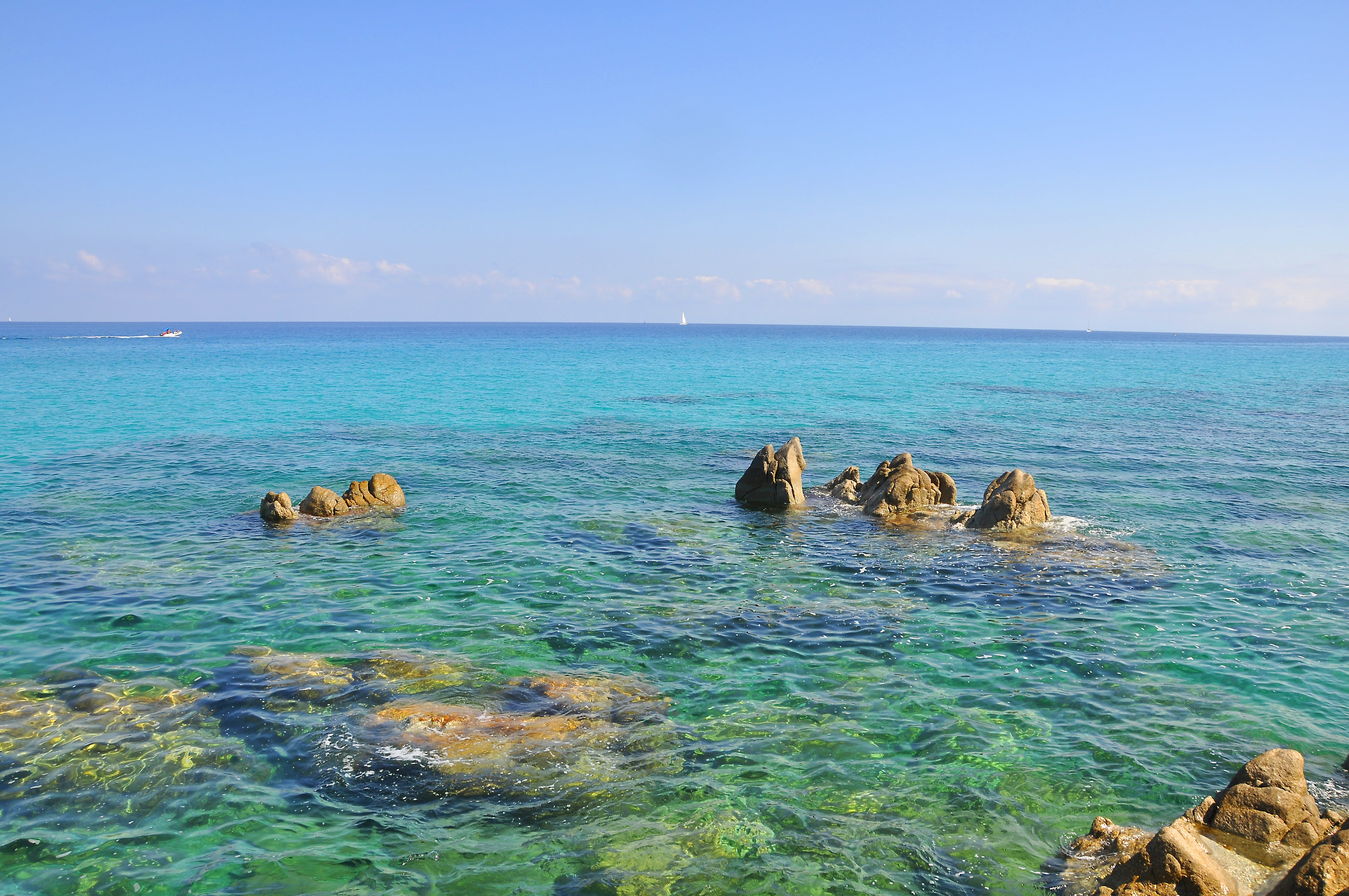 water, horizon, calabria, nature, day, beauty in nature, outdoors, turquoise colored, horizon over water, beach, no people, land, sky, summer, 4K, rock - Object, HD Wallpaper