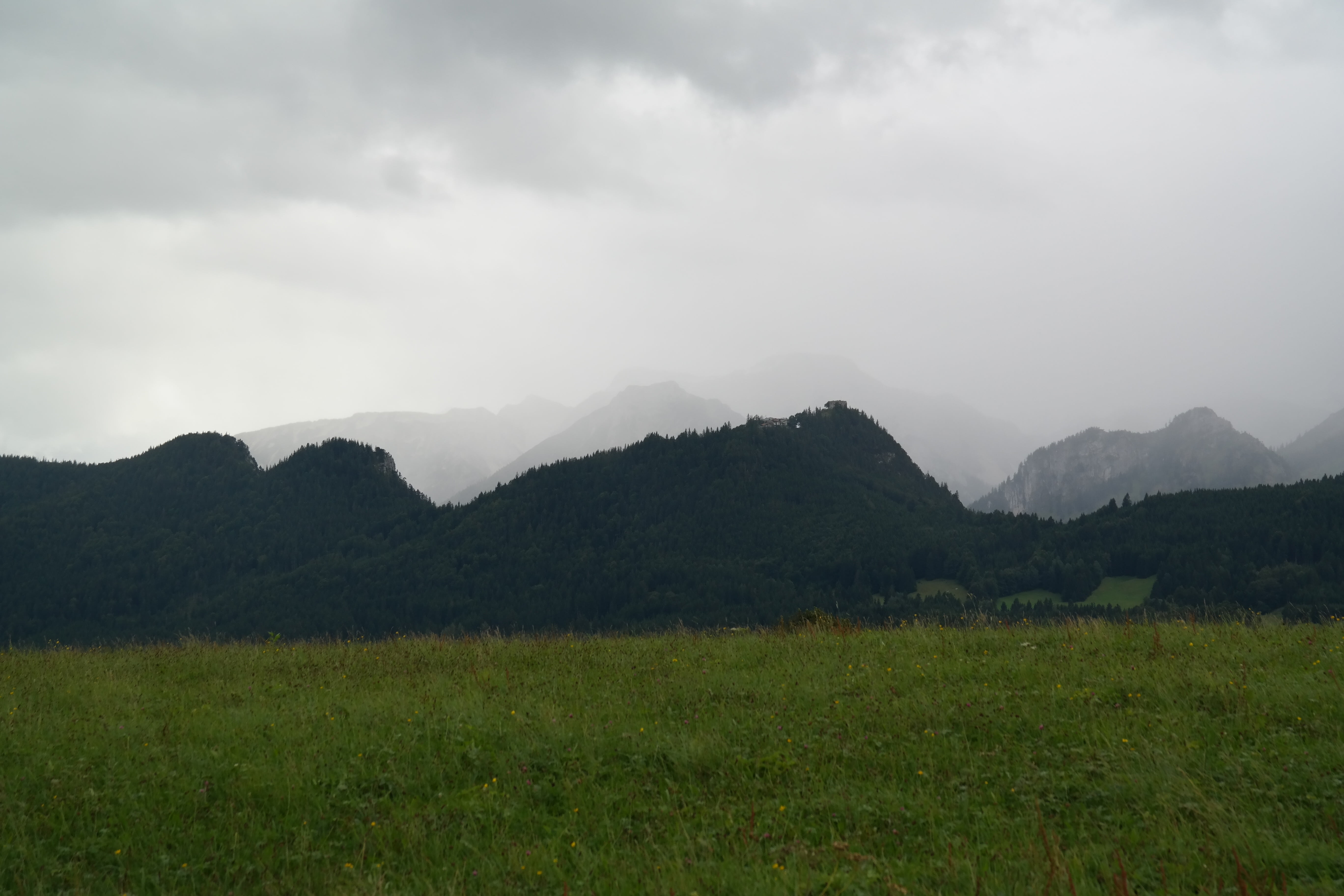 outdoors, isenberch, mountain range, tranquility, environment, landscape, no people, mountain, day, castle eisenberg, clouds, bad weather, cloudiness, schlossberg, HD Wallpaper