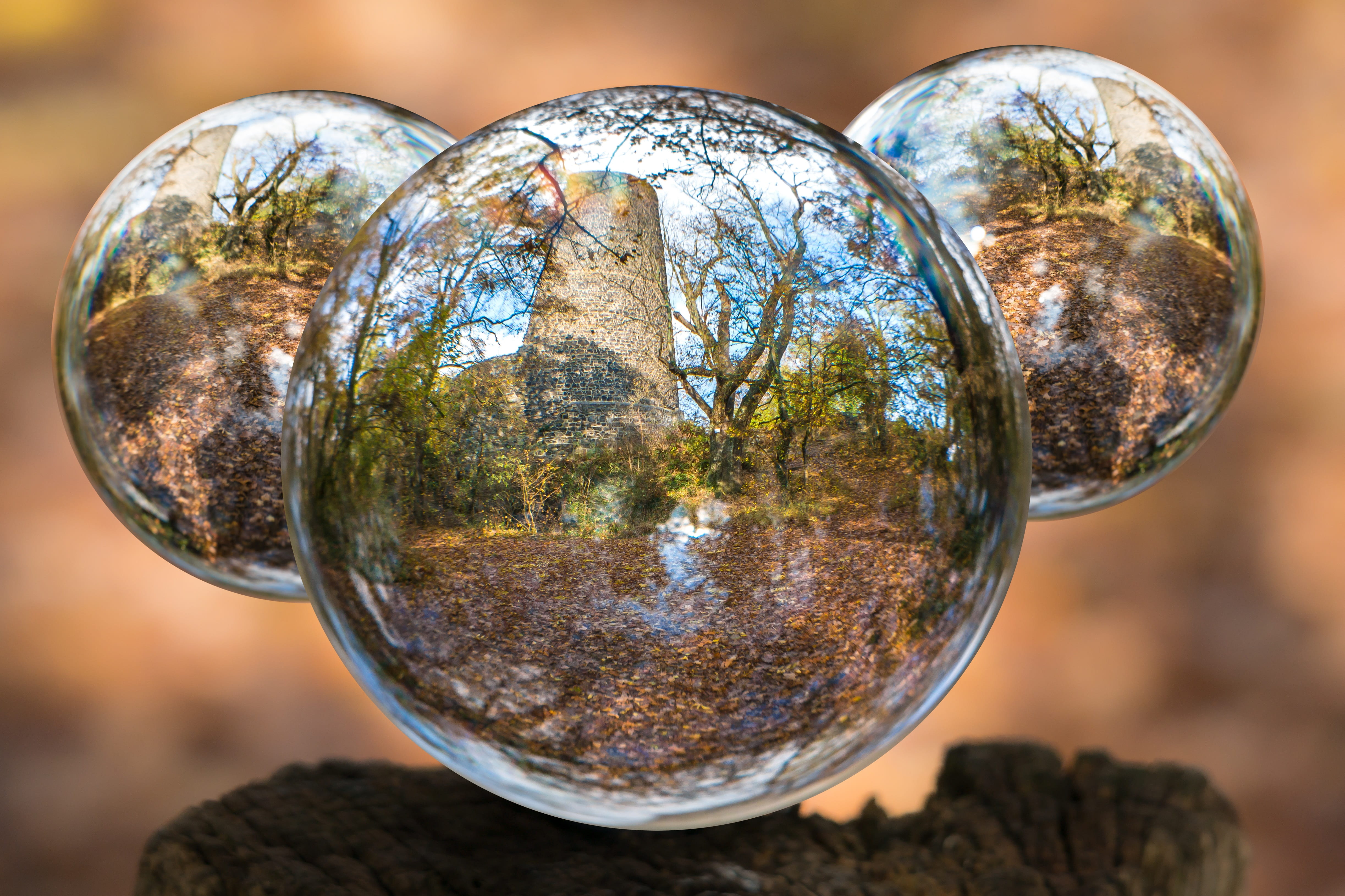 no people, macro, glass ball, nature, shiny, environment, forest, transparent, germany, photo sphere, ruin, middle ages, three, land, 4K, water, outdoors, HD Wallpaper