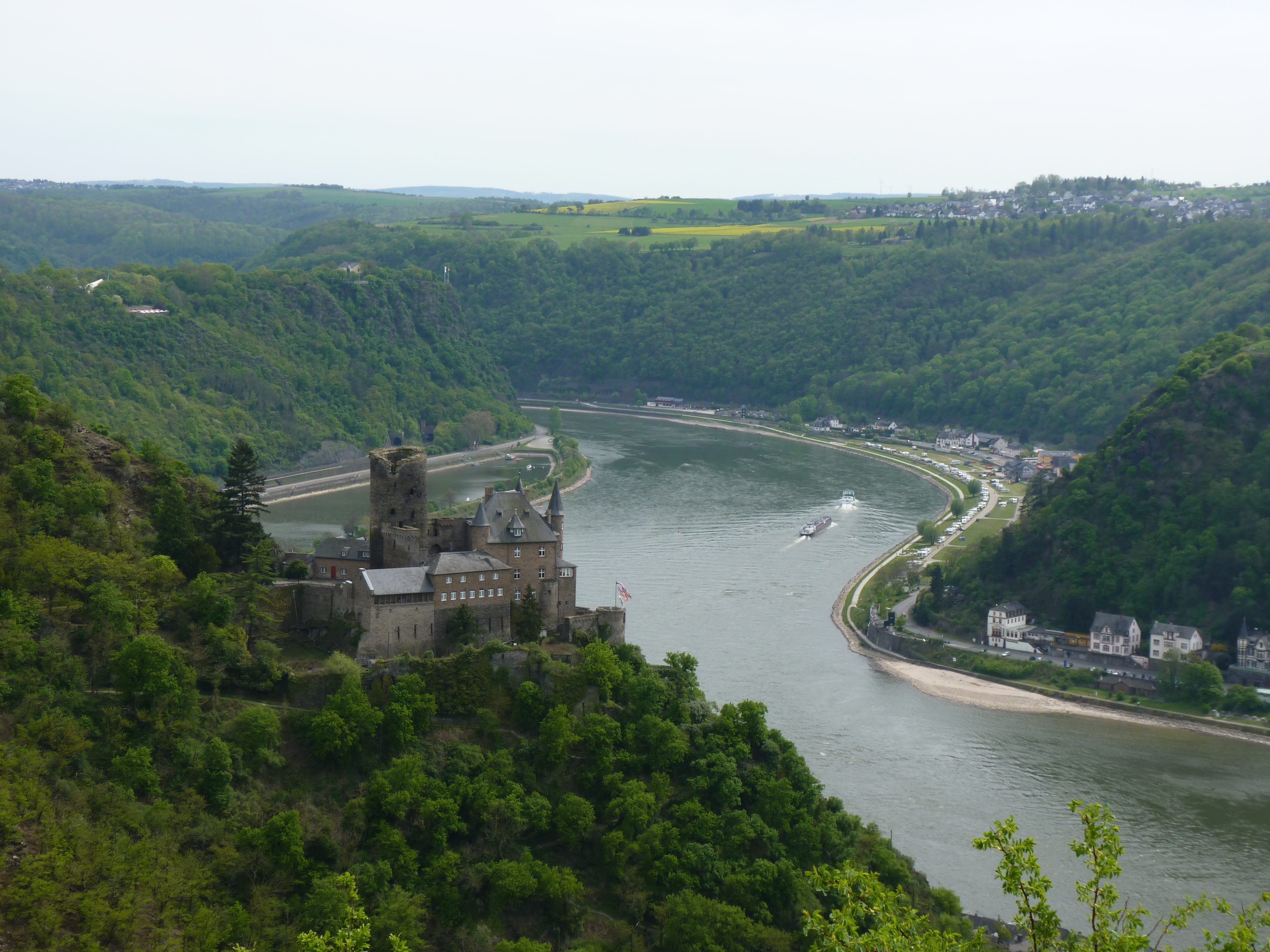 transportation, middle rhine, saint, loreley, rhine, castle, sky, no people, 4K, high angle view, environment, nature, green color, scenics - nature, plant, HD Wallpaper