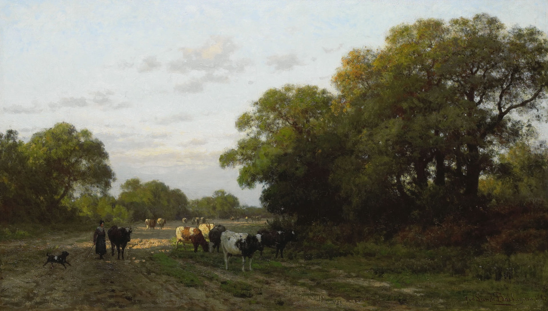 1080P, canvas, animals, Julius Jacobus van de Sande Bakhuyzen, oil, Landscape in Drenthe, picture, HD Wallpaper