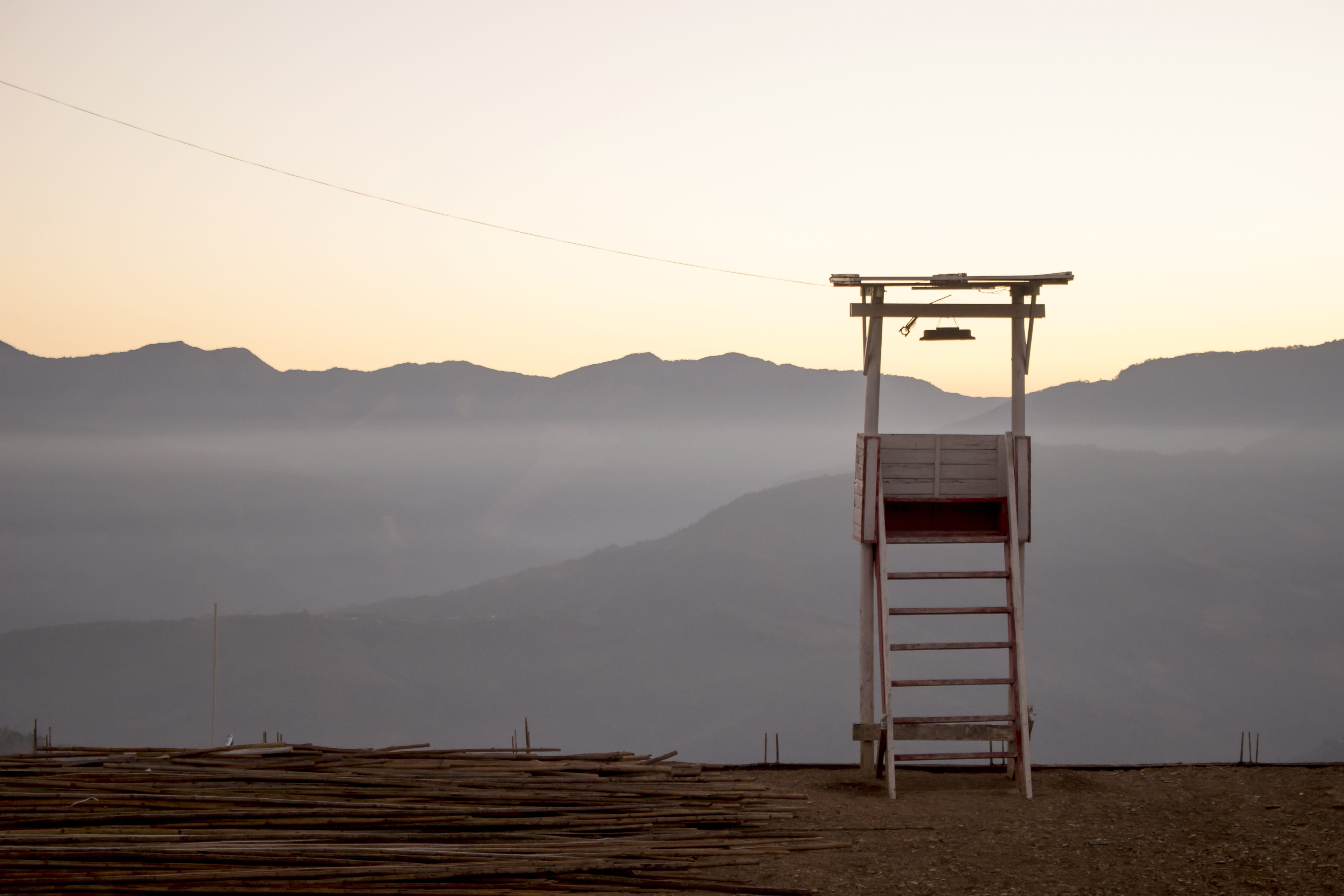 tranquility, mountains, mountain, fog, bell tower, myanmar, no people, sunset, architecture, outdoors, tranquil scene, mountain range, landscape, beauty in nature, HD Wallpaper