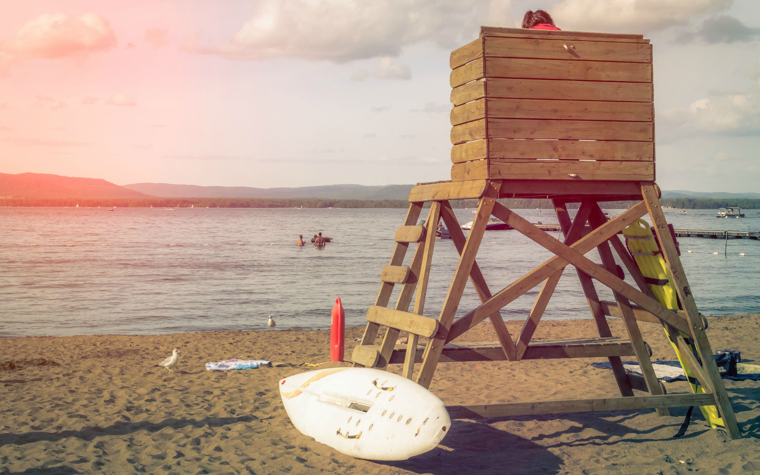 hd, 2K, nature, beach, board, tower, surf, lake, lifeguard, HD Wallpaper