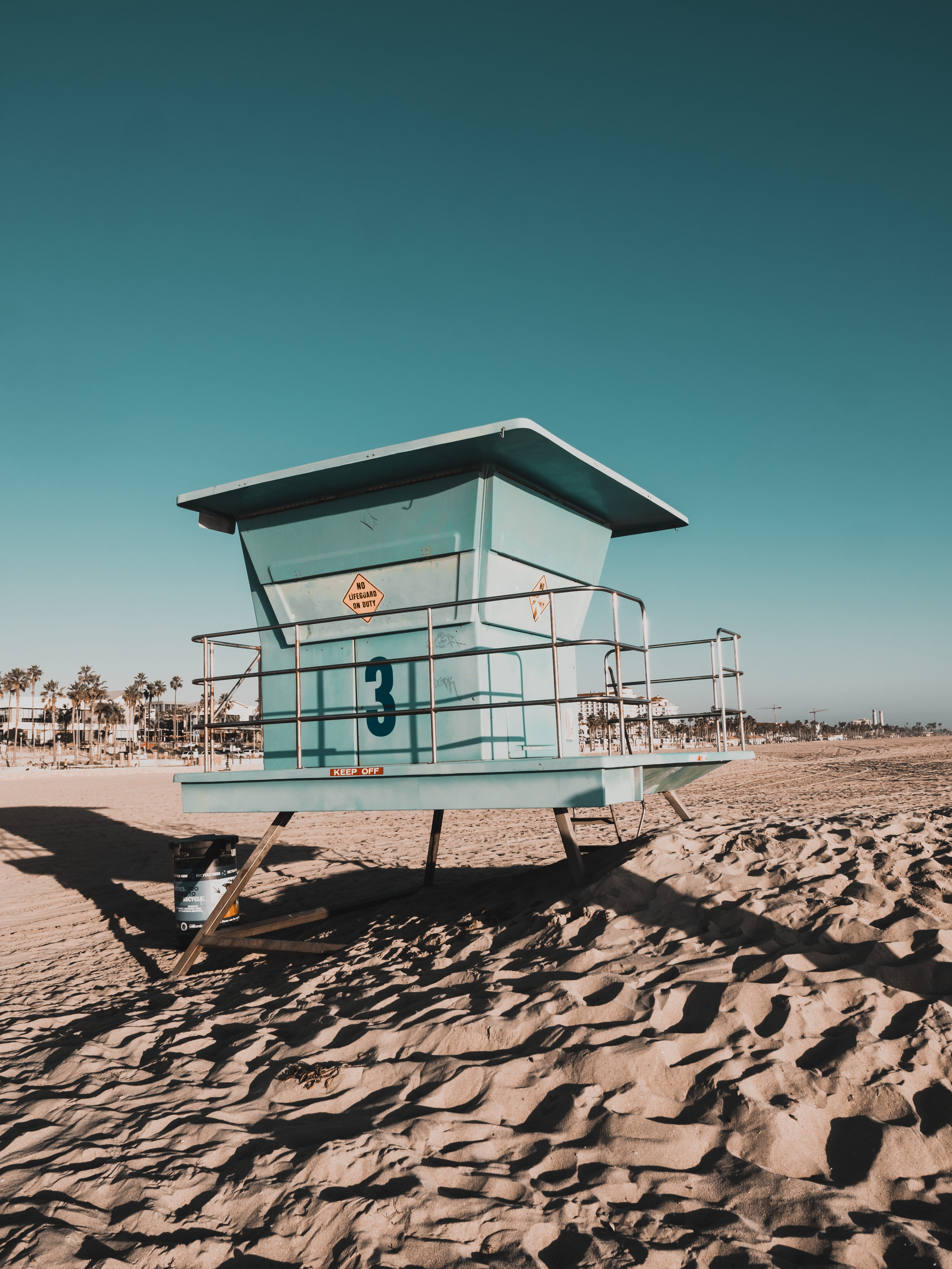 baywatch, seashore, safety, tranquility, tower, day, clear sky, sky, no people, sunlight, land, sand, lifeguard, blue, man made structure, lifeguard hut, Phone HD Wallpaper