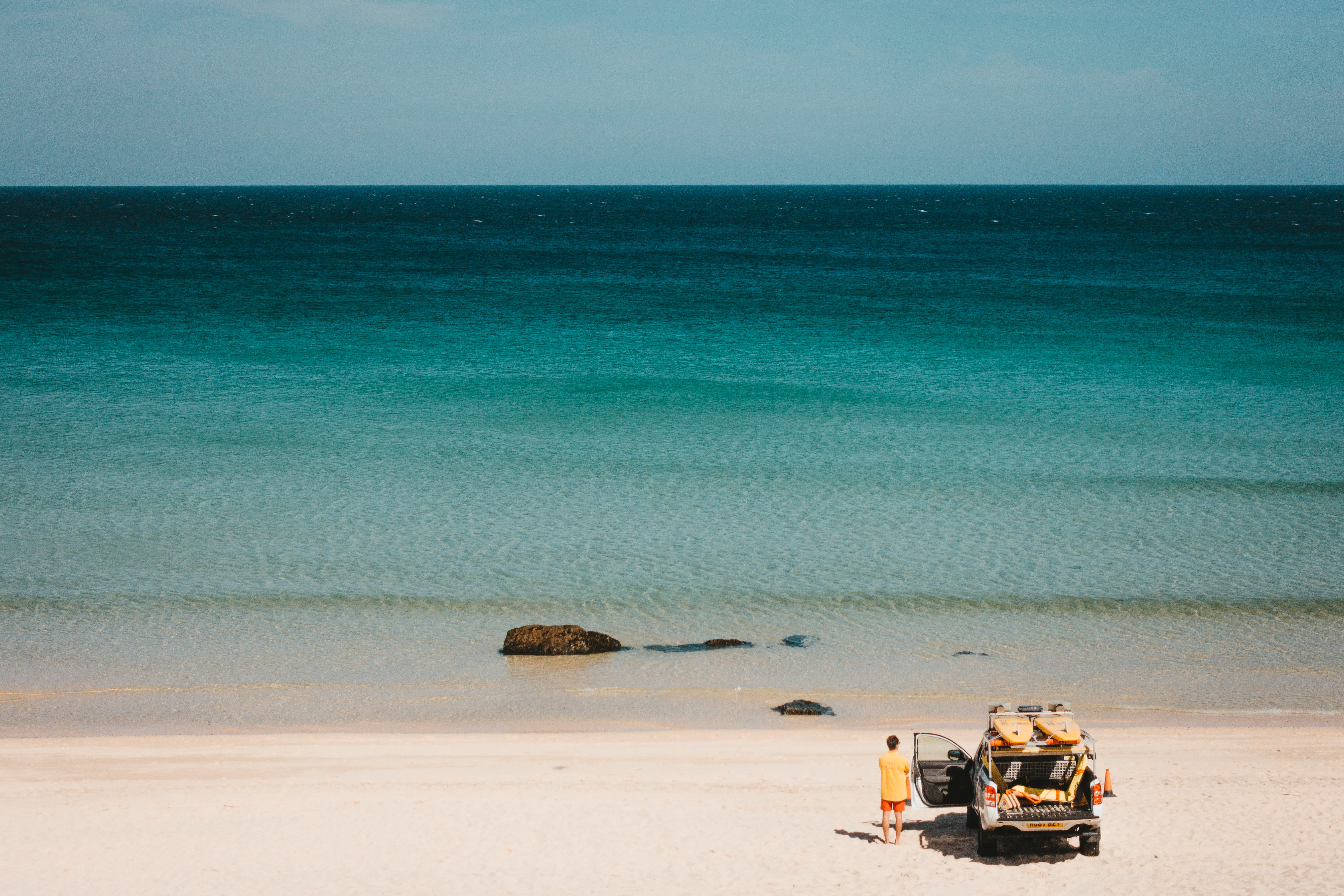 lifeguard, transportation, nature, sea, person, tranquil scene, day, land, truck, scenics - nature, tire, blue, automobile, vehicle, shoreline, human, rnli, HD Wallpaper