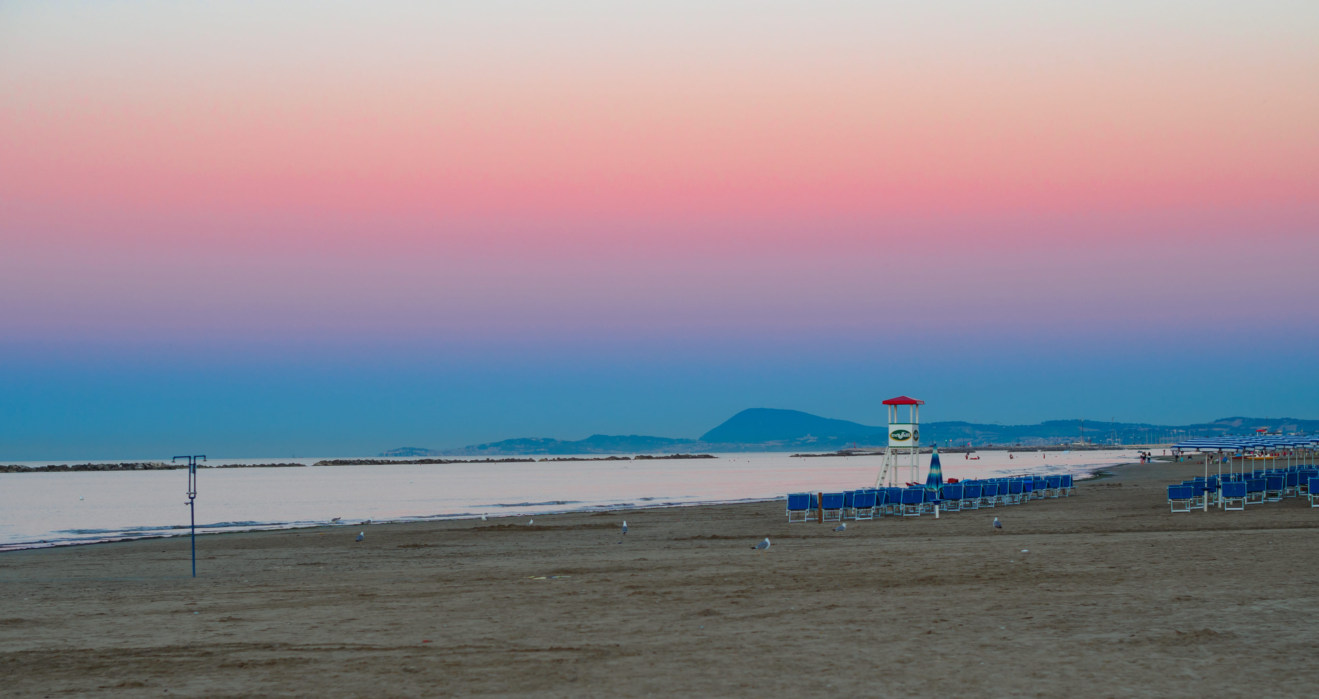 senigallia, outdoors, italy, pink, tranquil scene, 5K, tranquility, scenics - nature, water, land, non-urban scene, nature, sky, seascape, sand, beauty in nature, HD Wallpaper