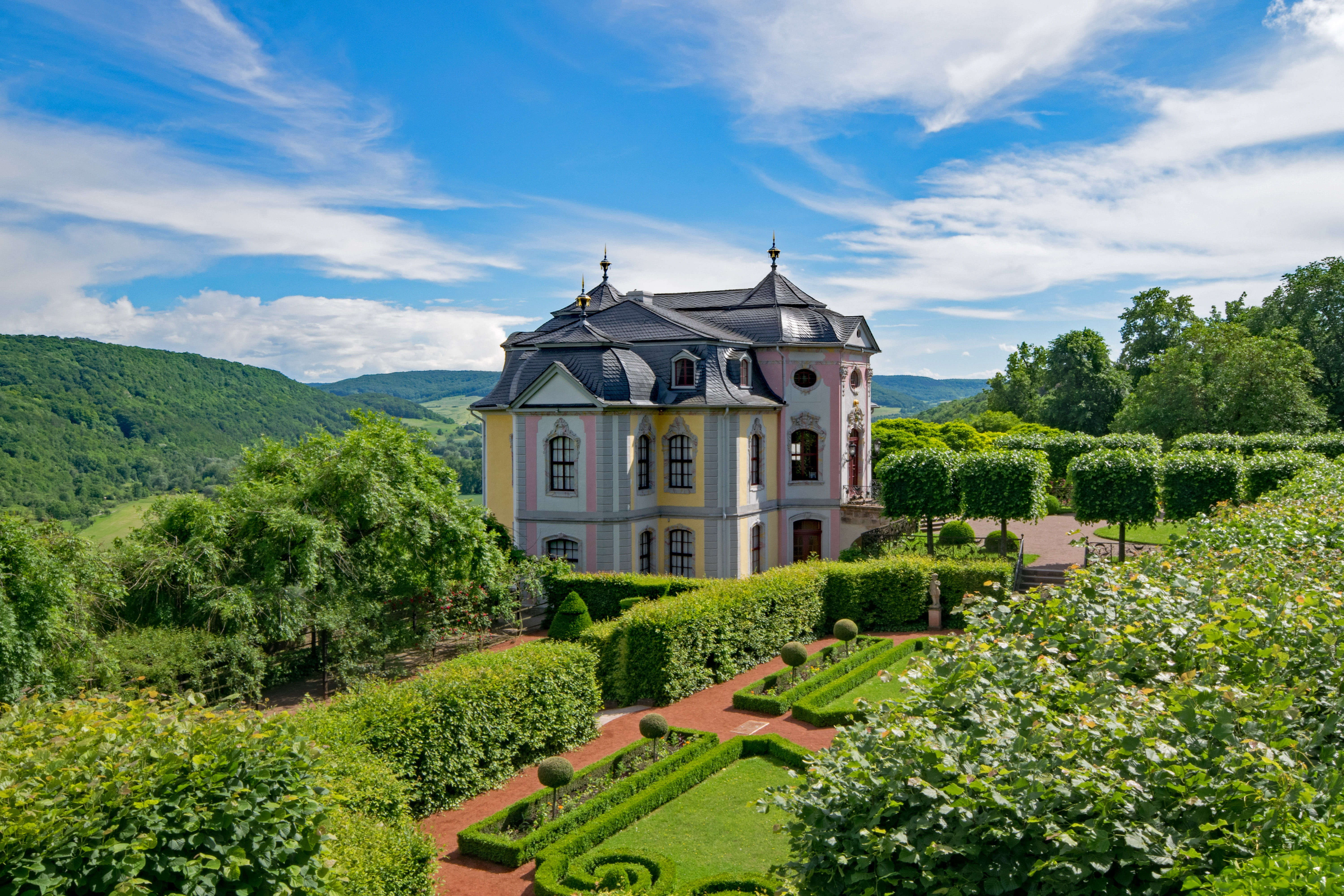 Castle, green color, the rococo castle, tree, land, day, agriculture, thuringia germany, building exterior, scenics - nature, art, house, built structure, HD Wallpaper