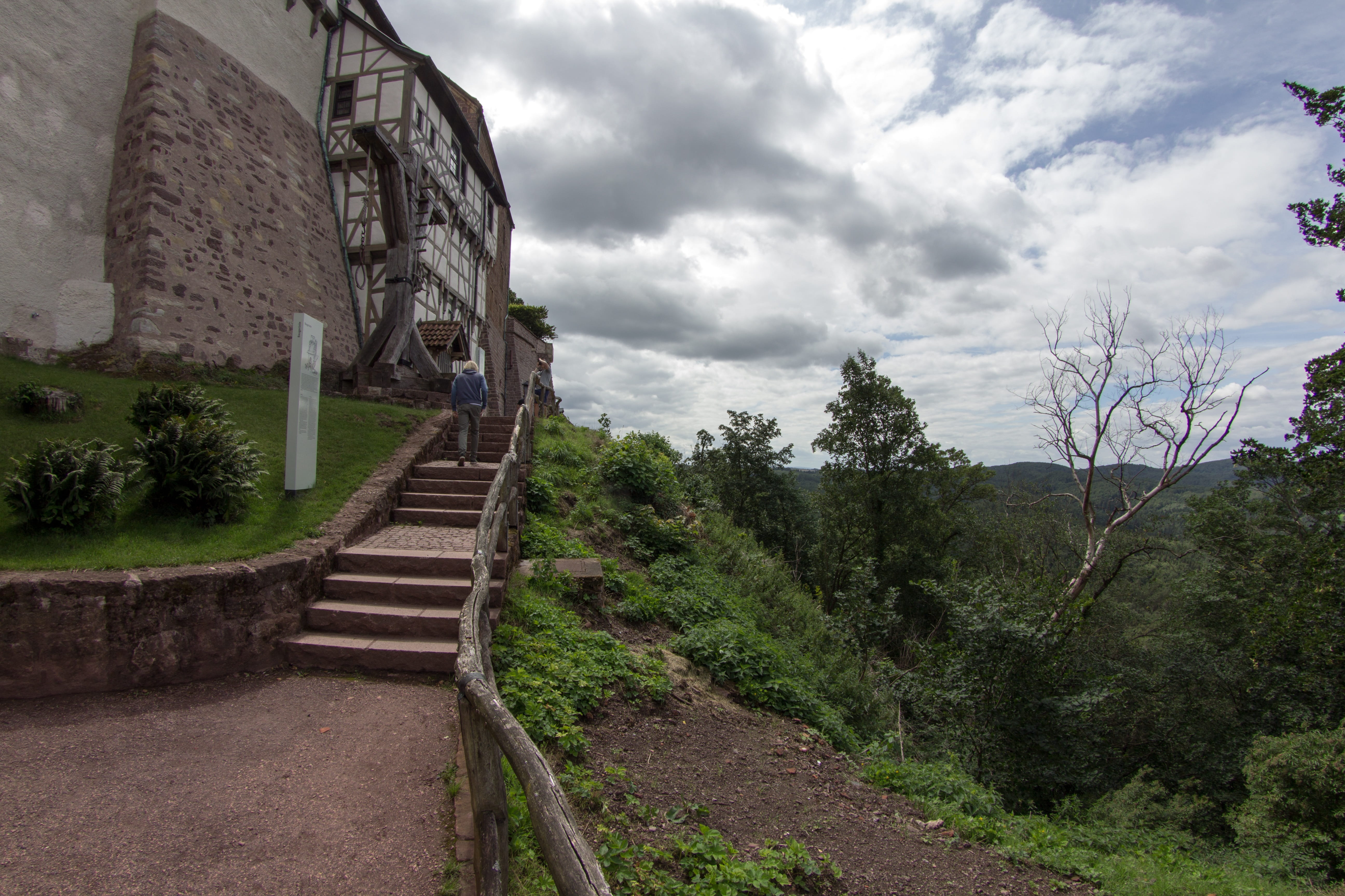 no people, 5K, direction, outdoors, architecture, building, sky, growth, castle wartburg, footpath, cloud - sky, tranquility, building exterior, thuringian forest, HD Wallpaper