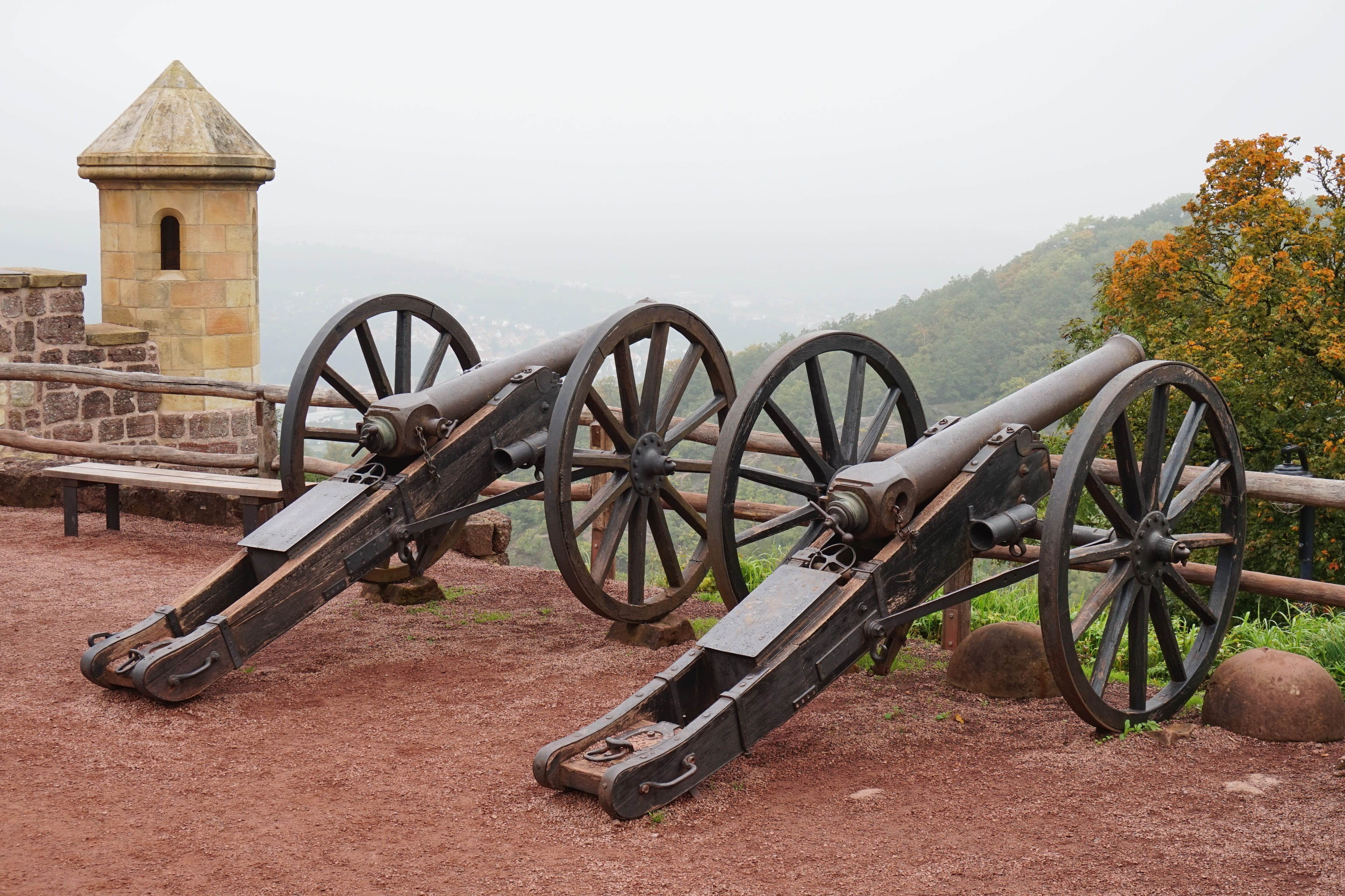 tourism, cannon, water, tree, built structure, eisenach, the past, architecture, no people, tranquil scene, sights, beauty in nature, nature, germany, fortress, HD Wallpaper