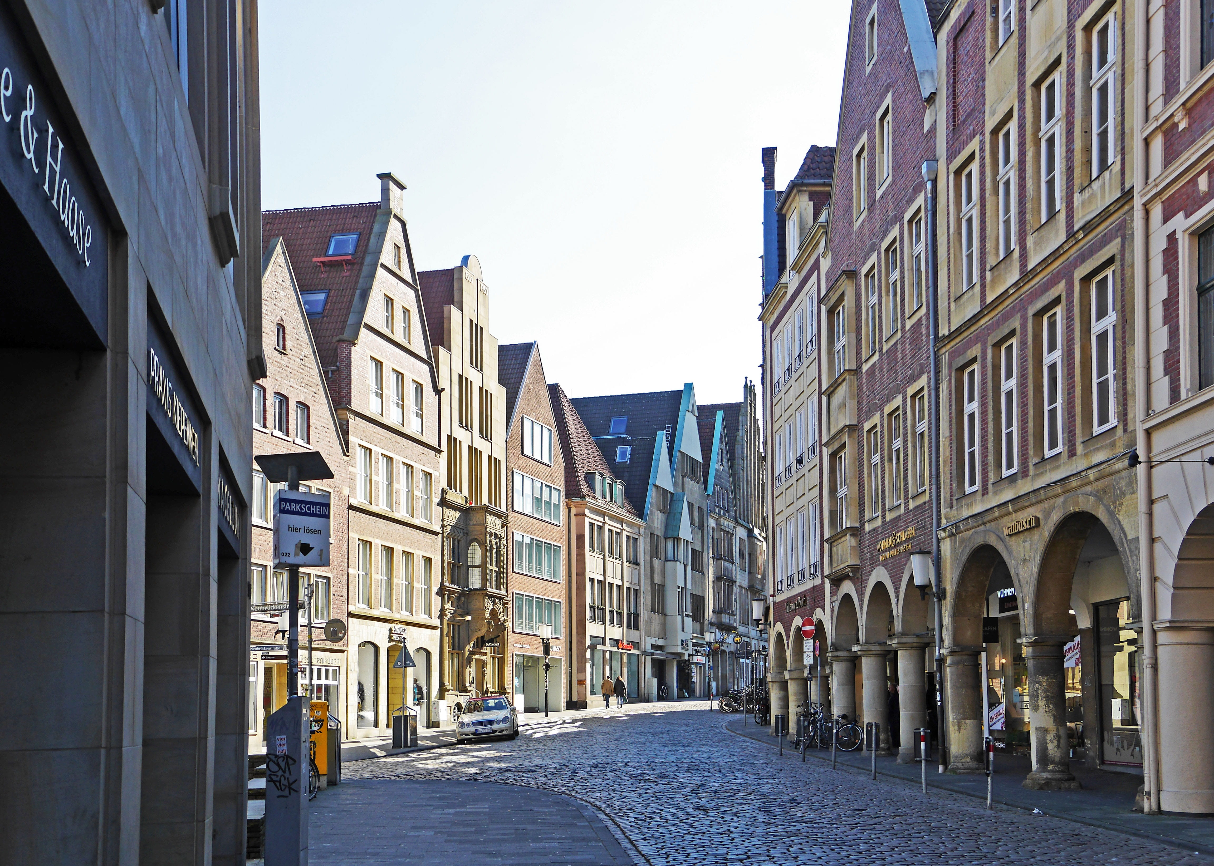 building exterior, münster, gabled houses, city, historically, outside catering, sky, 1a-location, stadtmitte, 4K, gable, street, day, sand stone, the way forward, HD Wallpaper