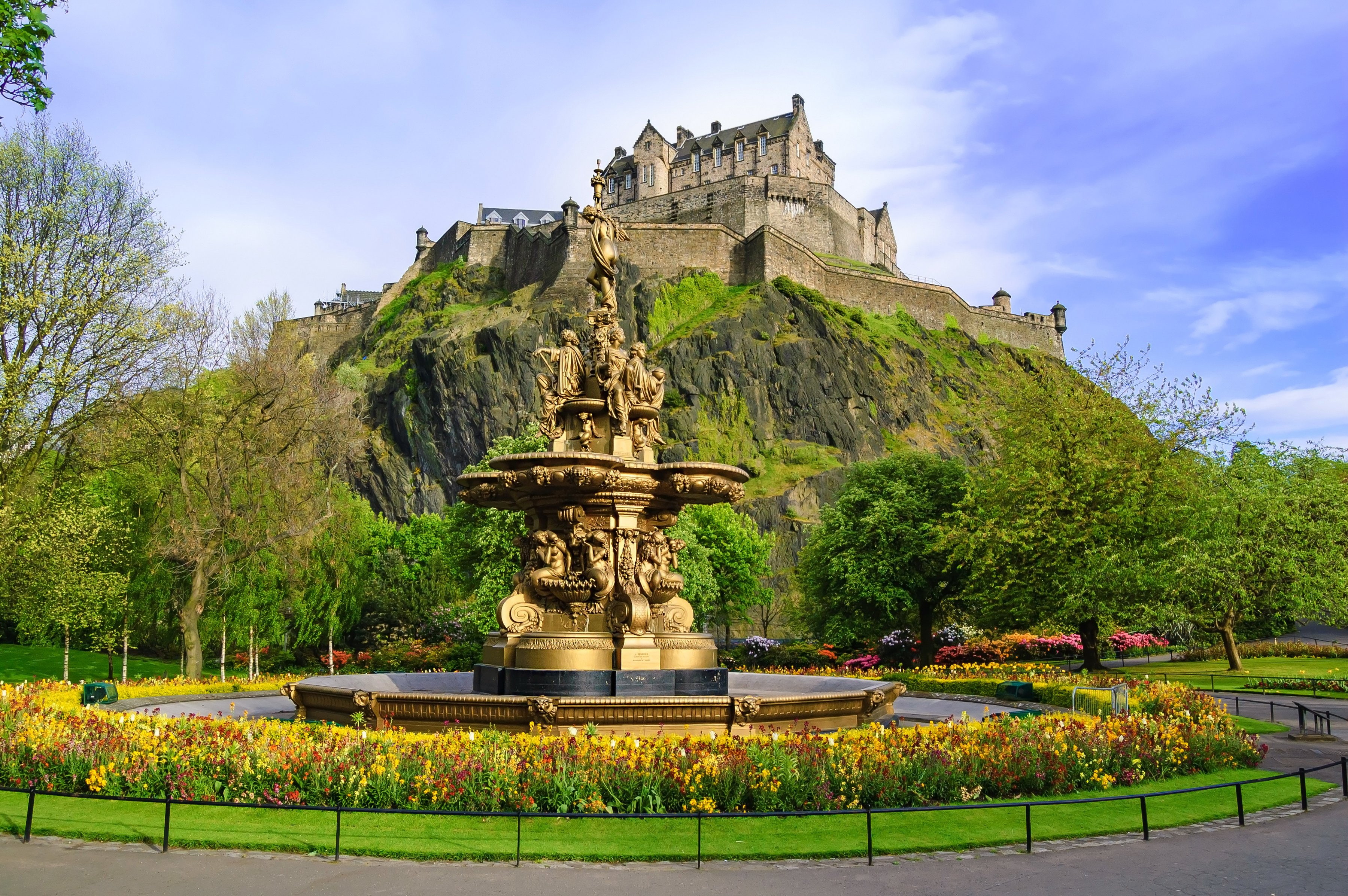 2K, statue, cities, castle, ross, fountain, scotland, edinburgh, HD Wallpaper