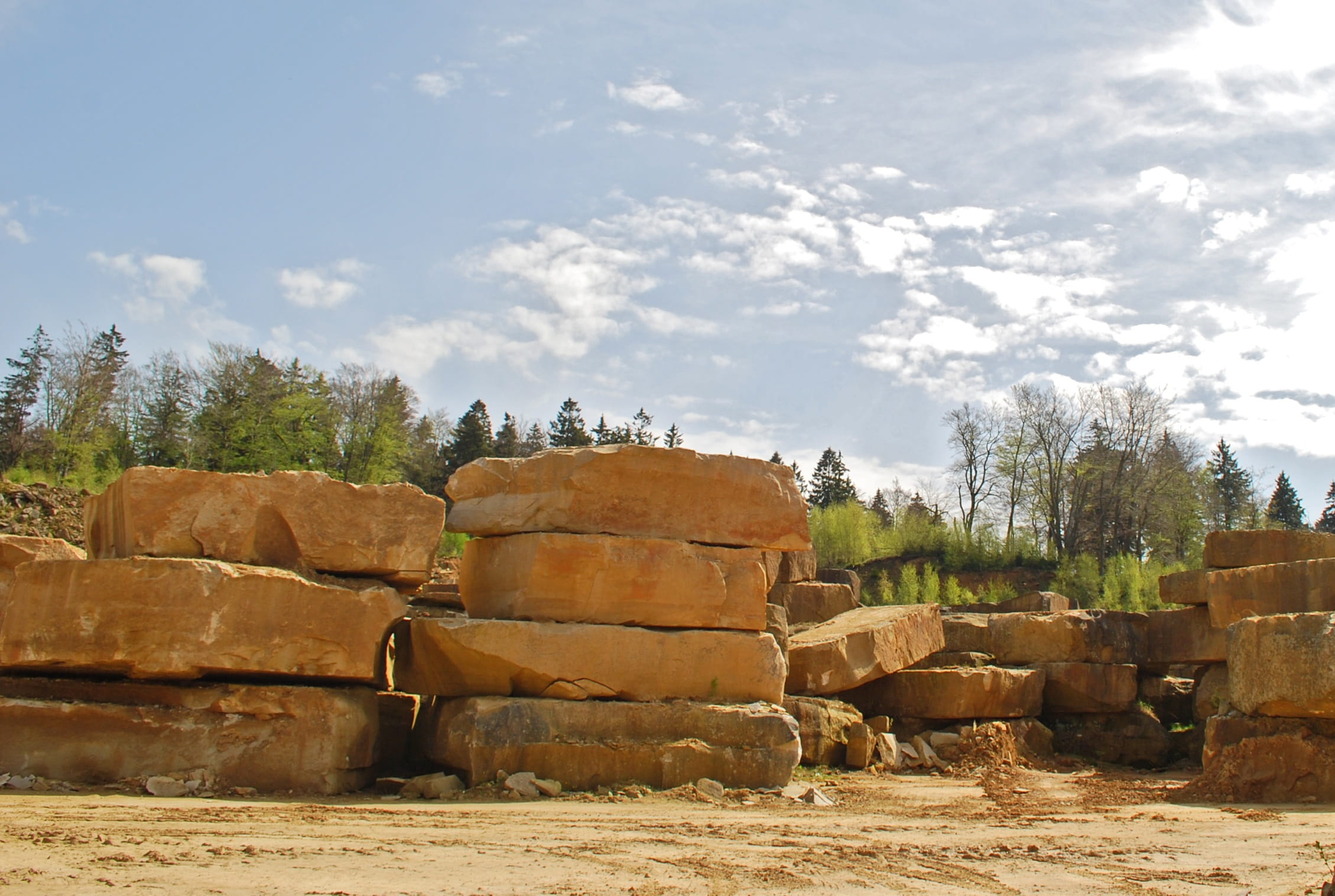 day, sky, water block, architecture, heap, log, lumber Industry, archaeology, history, mineralogy, land, Obernkirchen, built structure, ancient, cloud - sky, HD Wallpaper