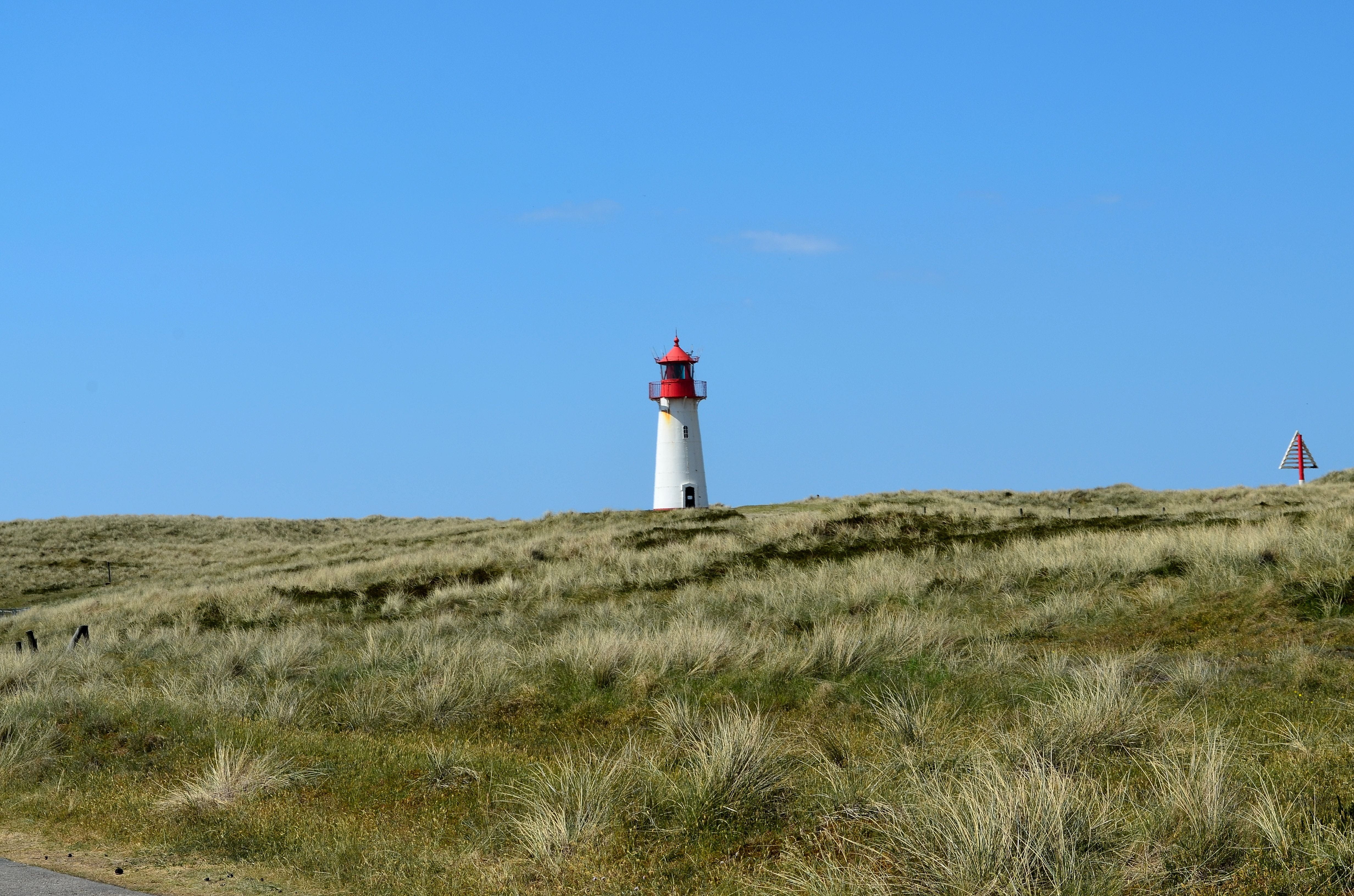grasses, beach, daymark, guidance, sky, sylt, building exterior, plant, protection, grass, environment, built structure, direction, no people, lighthouse, HD Wallpaper