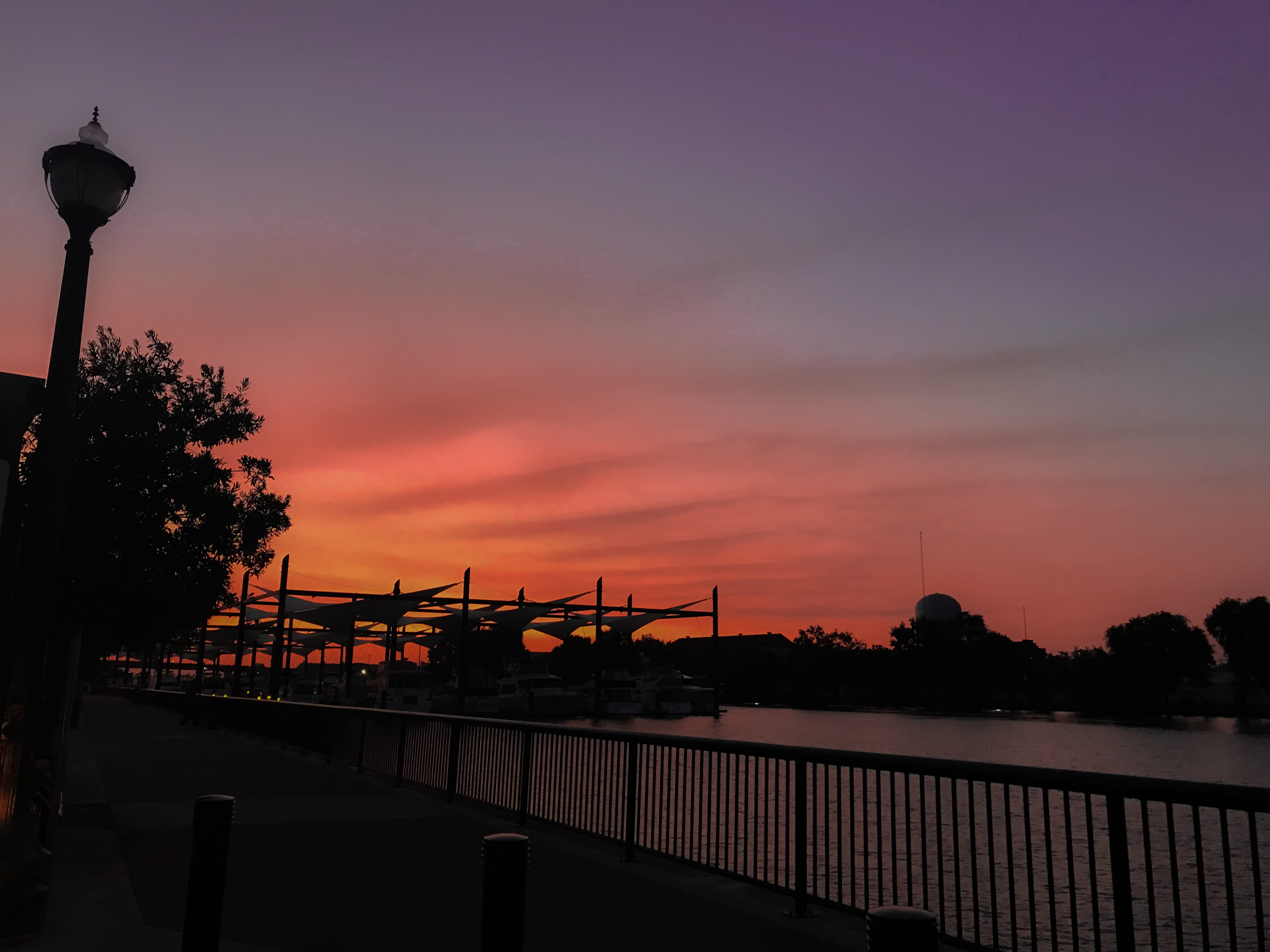 bridge - man made structure, tree, nature, colorful, transportation, no people, 4K, water, cloud - sky, stockton, silhouette, orange color, architecture, HD Wallpaper
