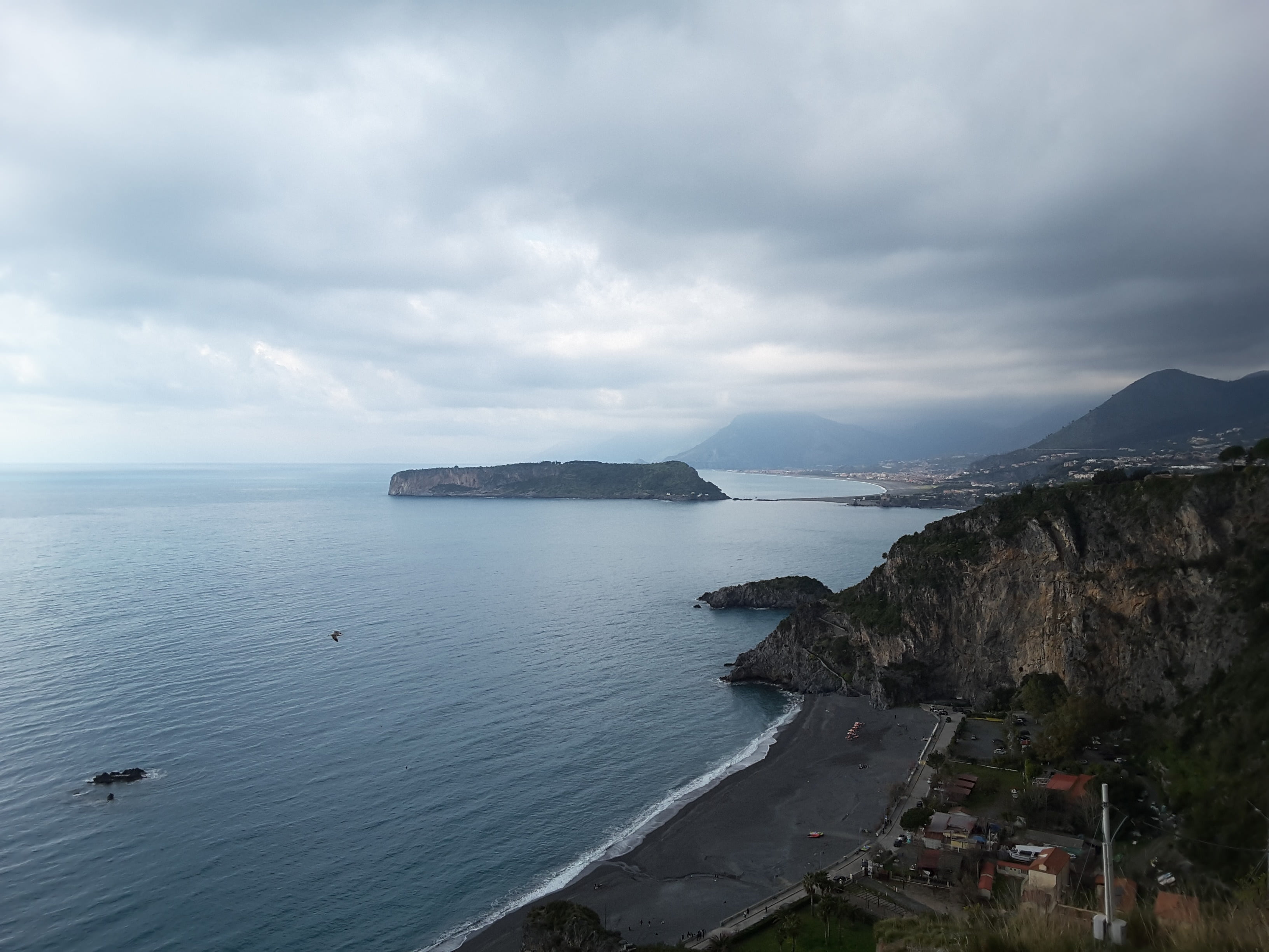 horizon, tranquil scene, beach, island dino, no people, sea, water, cloud - sky, italy, outdoors, clouds, mountain, horizon over water, calabria, land, HD Wallpaper