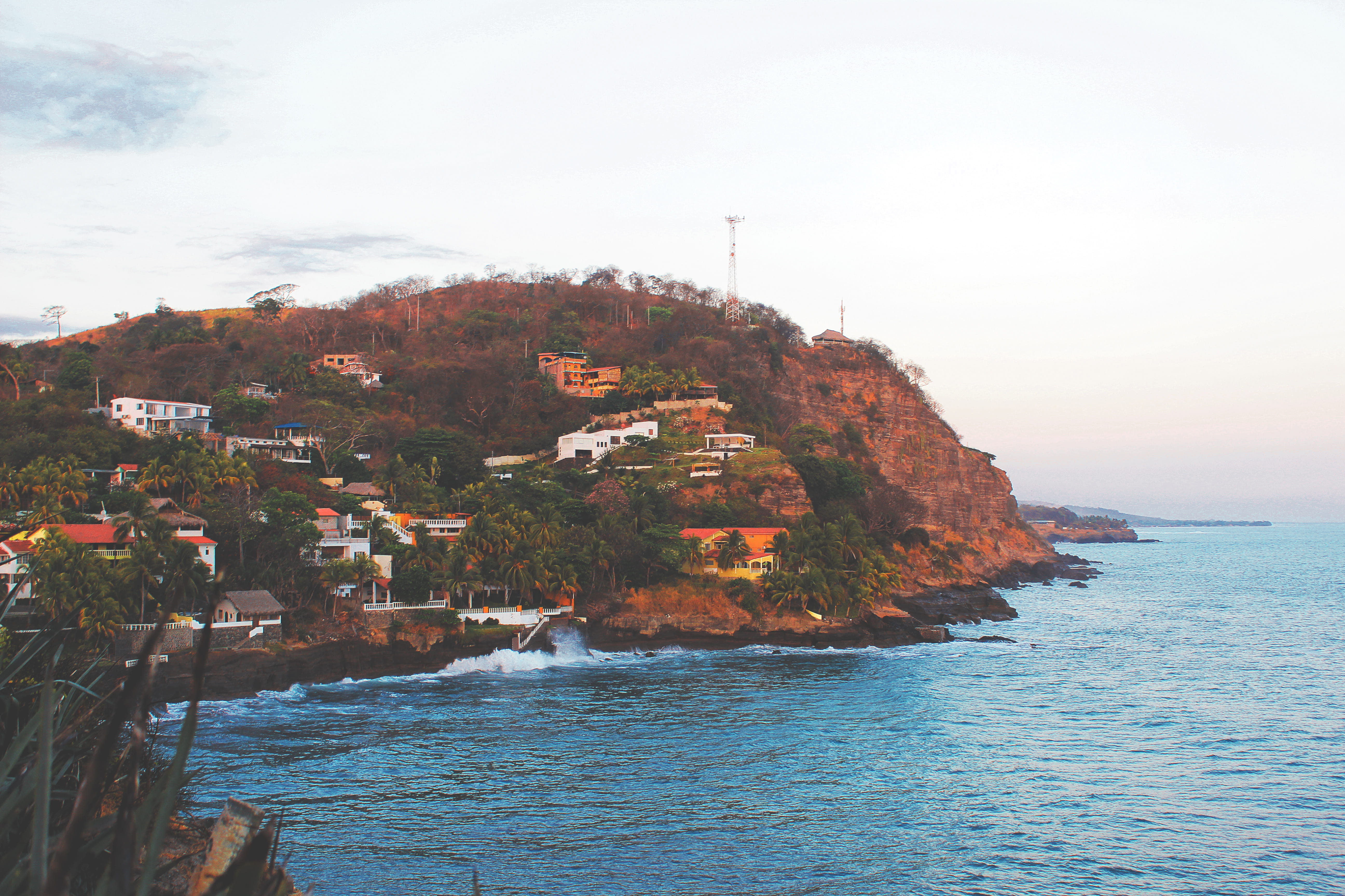 tree, el salvador, tranquility, cliffside, day, sea, waves, tranquil scene, ocean, 5K, land, building, water, nature, scenics - nature, building exterior, HD Wallpaper