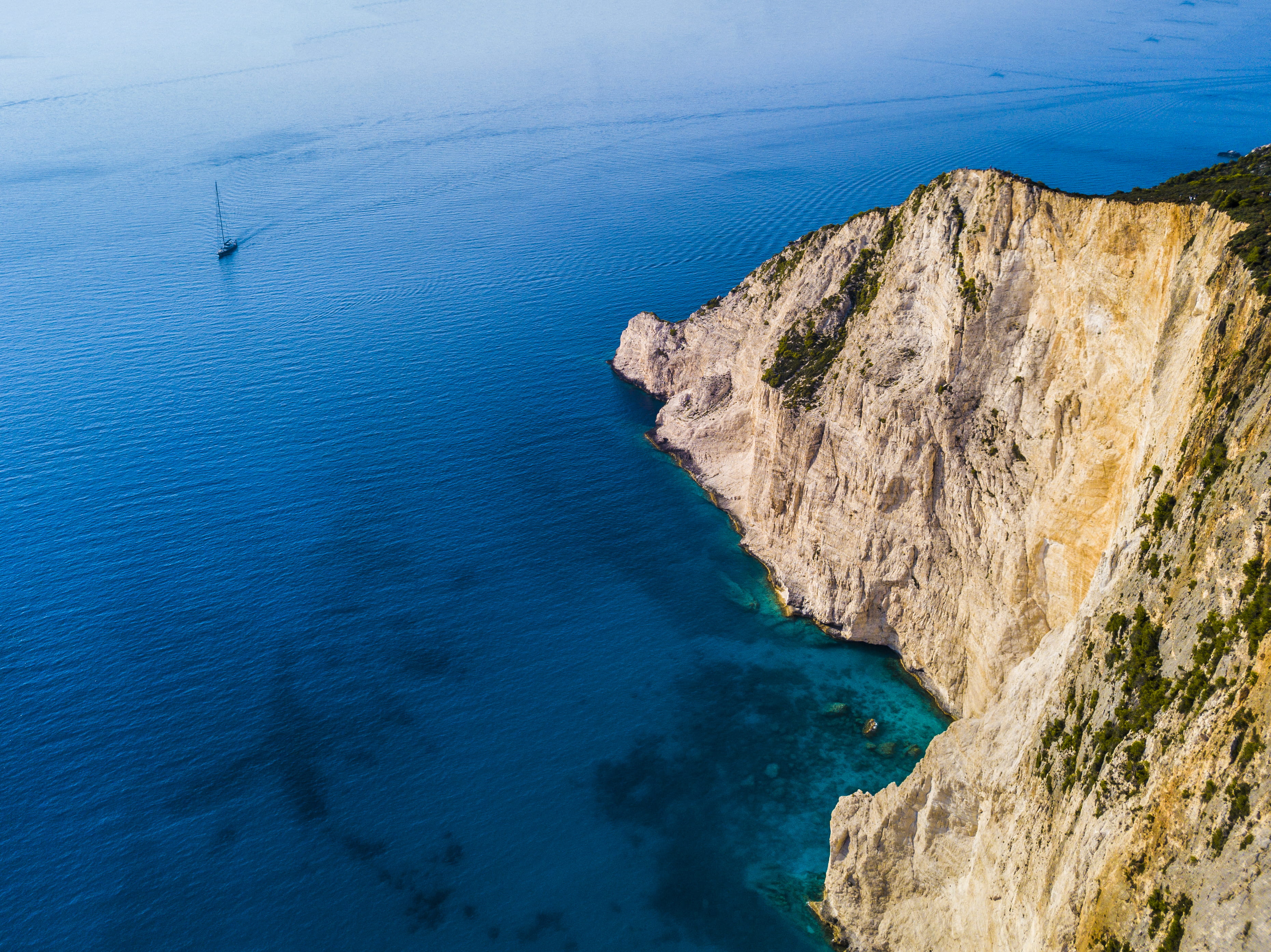 s, cliffside, sea, idyllic, ocean, sail, beauty in nature, seascape, bird, blue, tranquil scene, eye, island, boat, tranquility, bay, eroded, water, outdoors, HD Wallpaper