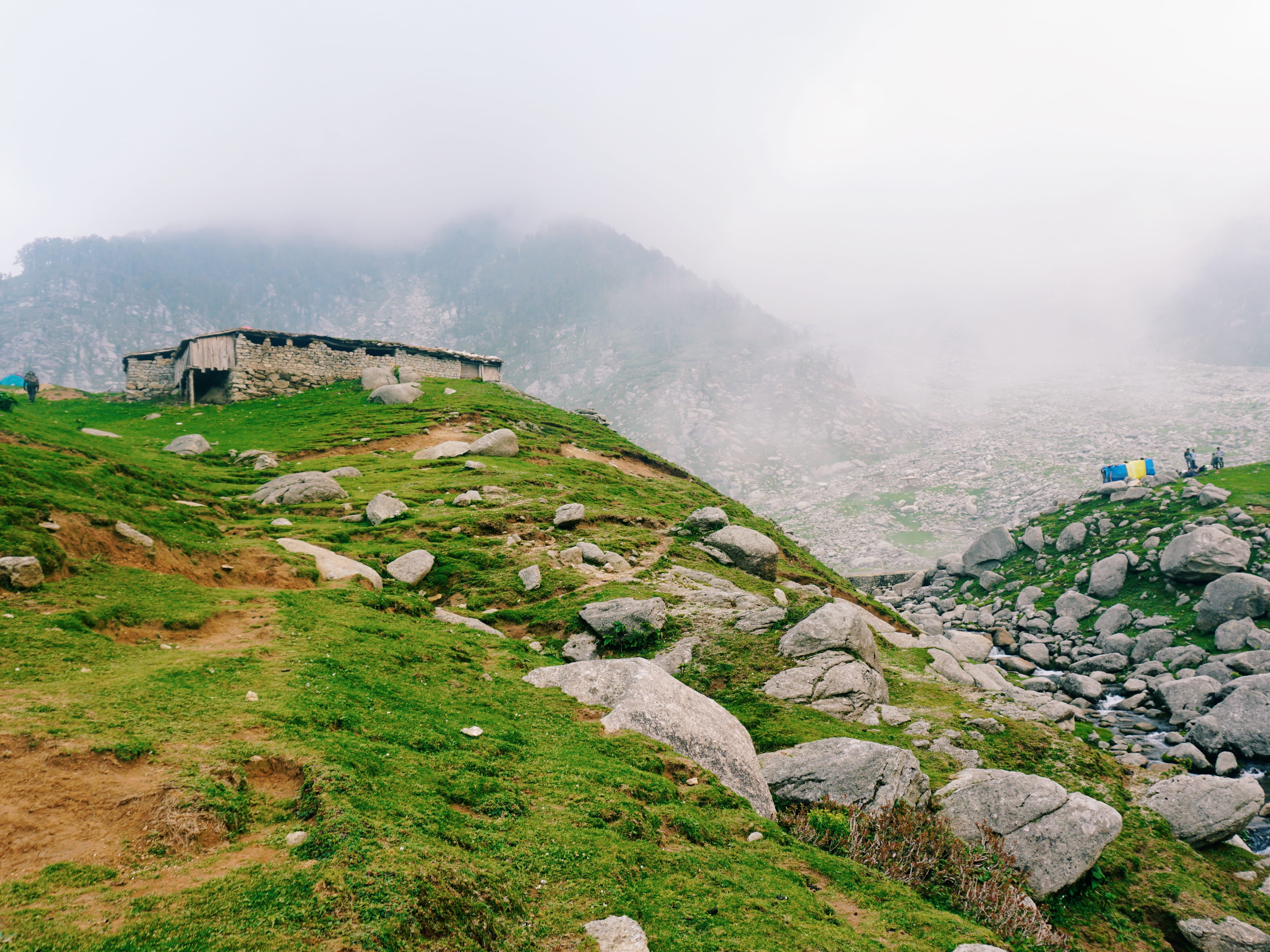 rock, hilltop, outdoors, shack, scenics - nature, mist, land, tranquility, ancient civilization, environment, nature, india, stones, moss, rock - object, HD Wallpaper