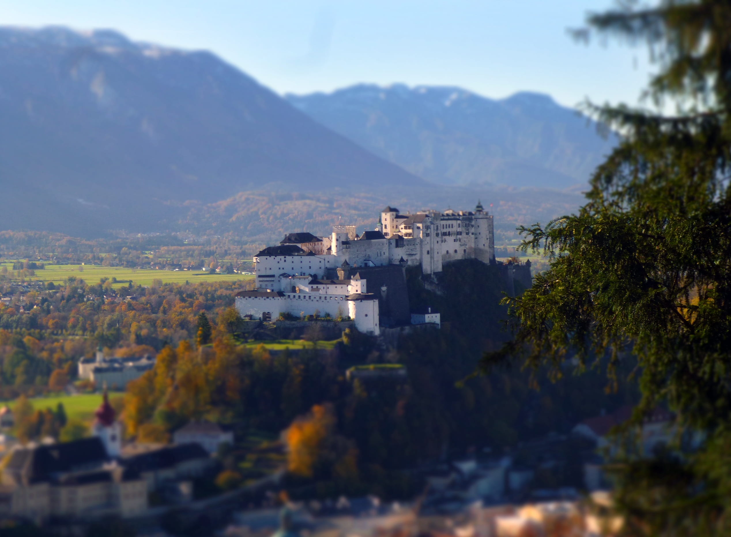 outdoors, historical, sky, focus on background, Fortress, cityscape, austria, salzberg, scenics - nature, old, built structure, plant, tree, Hilltop, 1080P, HD Wallpaper